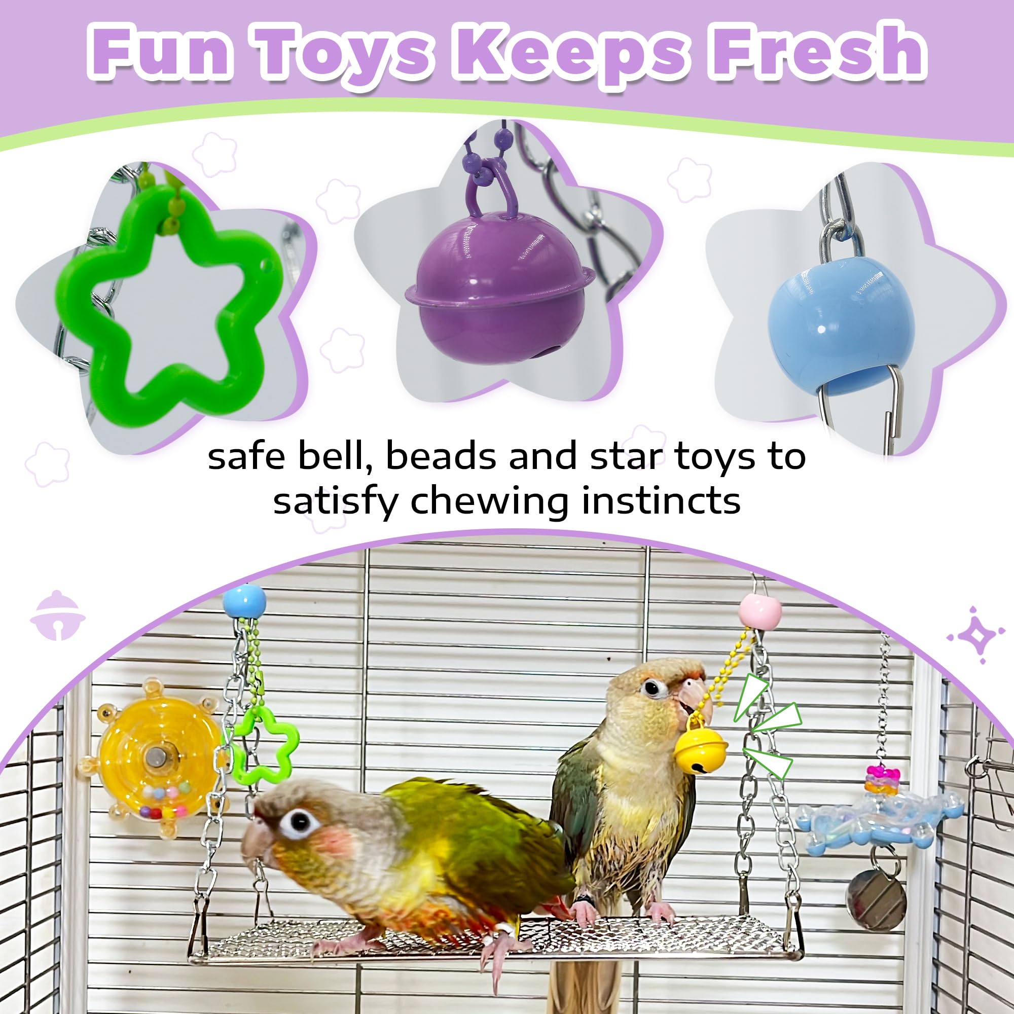 Bite-Proof Stainless Steel Bird Swing Perch with Bell, Easy Clean & Claw-Friendly Grip Hanging Quaker Parrot Swing for Inside Cage, Parakeet Toys Swing Platform for Cockatiel, Conure, Budgie - image 3