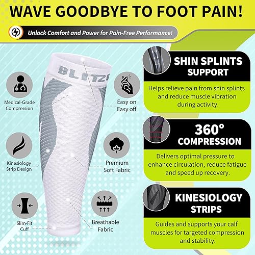 Vista 37 de BLITZU - Manga de compresión para pantorrilla, unisex, calcetas de compresión sin pie, soporte para corredores, pernera, pantorrillera para alivio