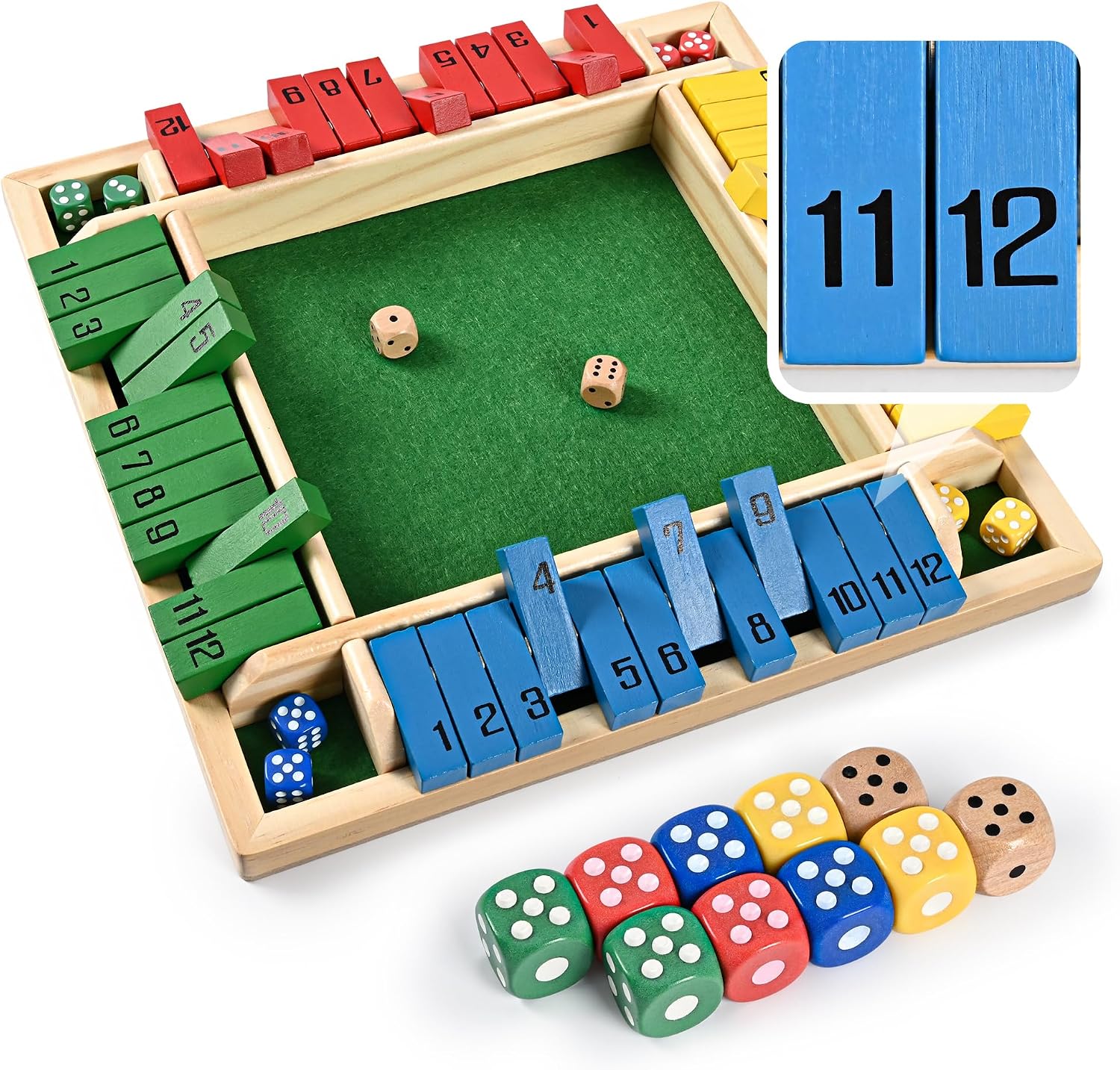 ropoda 12" Upgraded 12 Numbers 4-Way Shut The Box Game, Math Addition Game