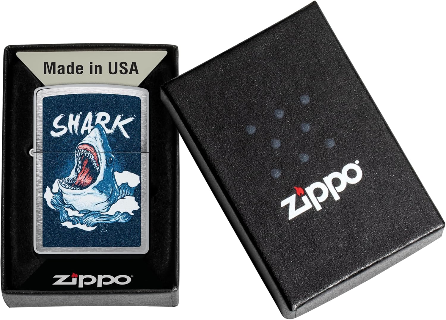 Zippo Lighter: Shark Design - Brushed Chrome 46075