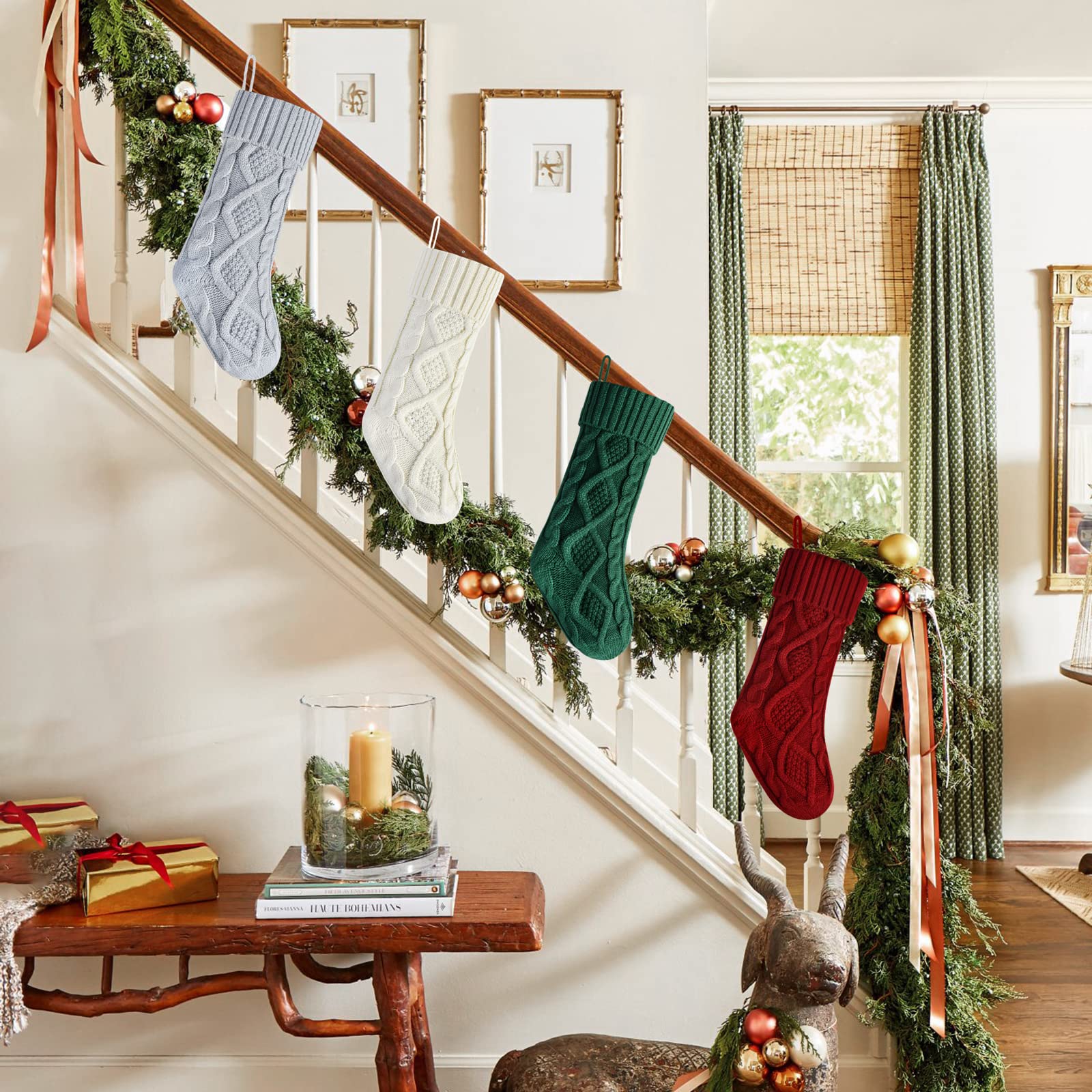 Einzigartige Weihnachtsstrümpfe, Burgunderrot und Elfenbeinweiß, Grün