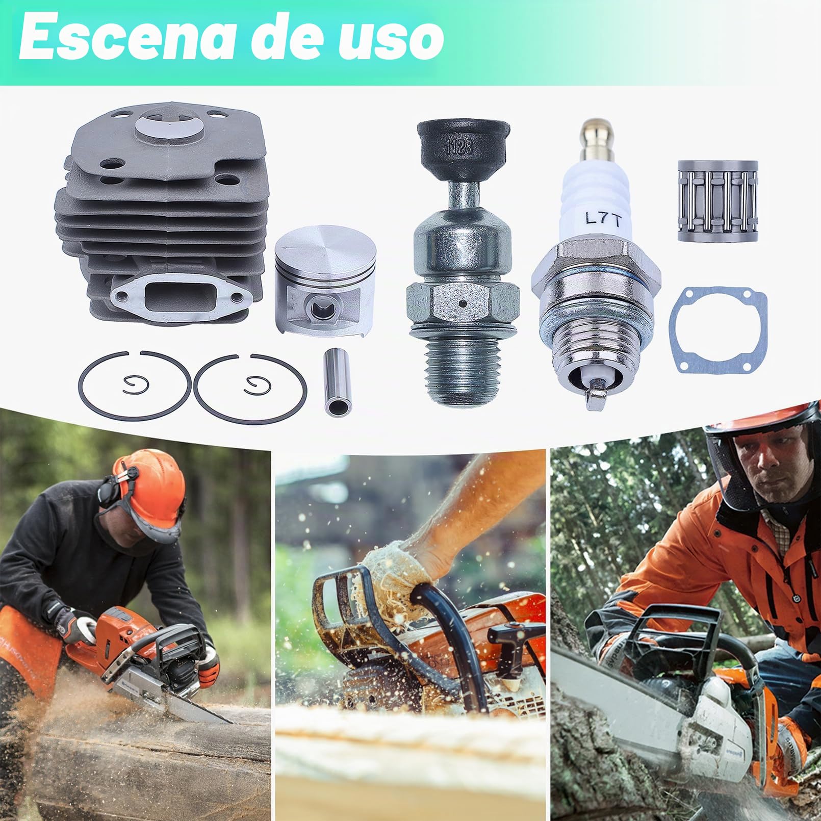 Adefol 50 mm Cilindro Pistón Cojinete de Agujas Empaquetadura Kit para Motosierra Husqvarna 365 371372 XP 362 Piezas de Repuesto con bujía