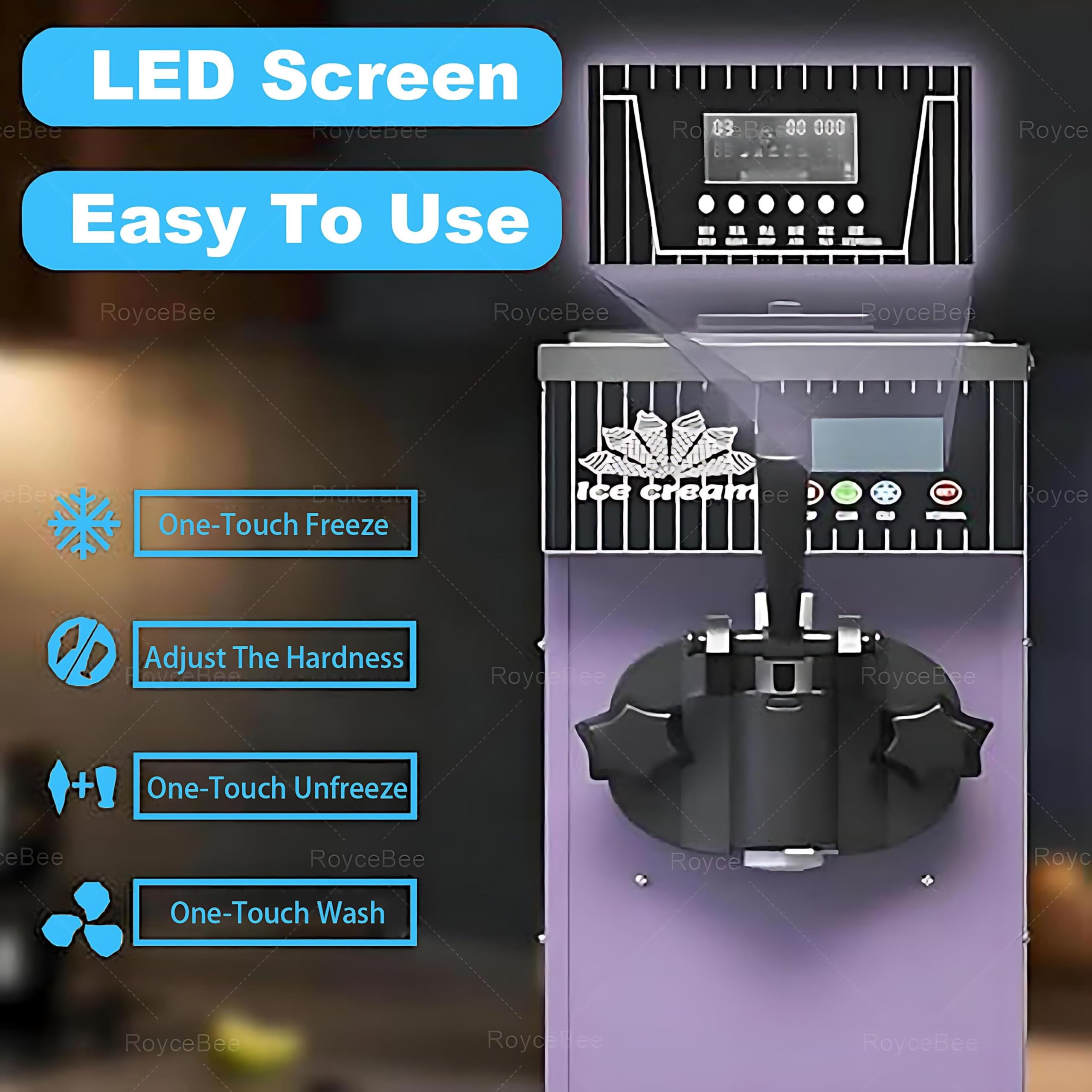 Heladera Mono Sabor de Sobremesa, Máquina Soft Serve 4-5 kg/h, Táctil LCD y Auto-Limpieza, para Bar, Cafetería, Restaurante, Tienda de Postres, Hogar, Chiringuito Metallic