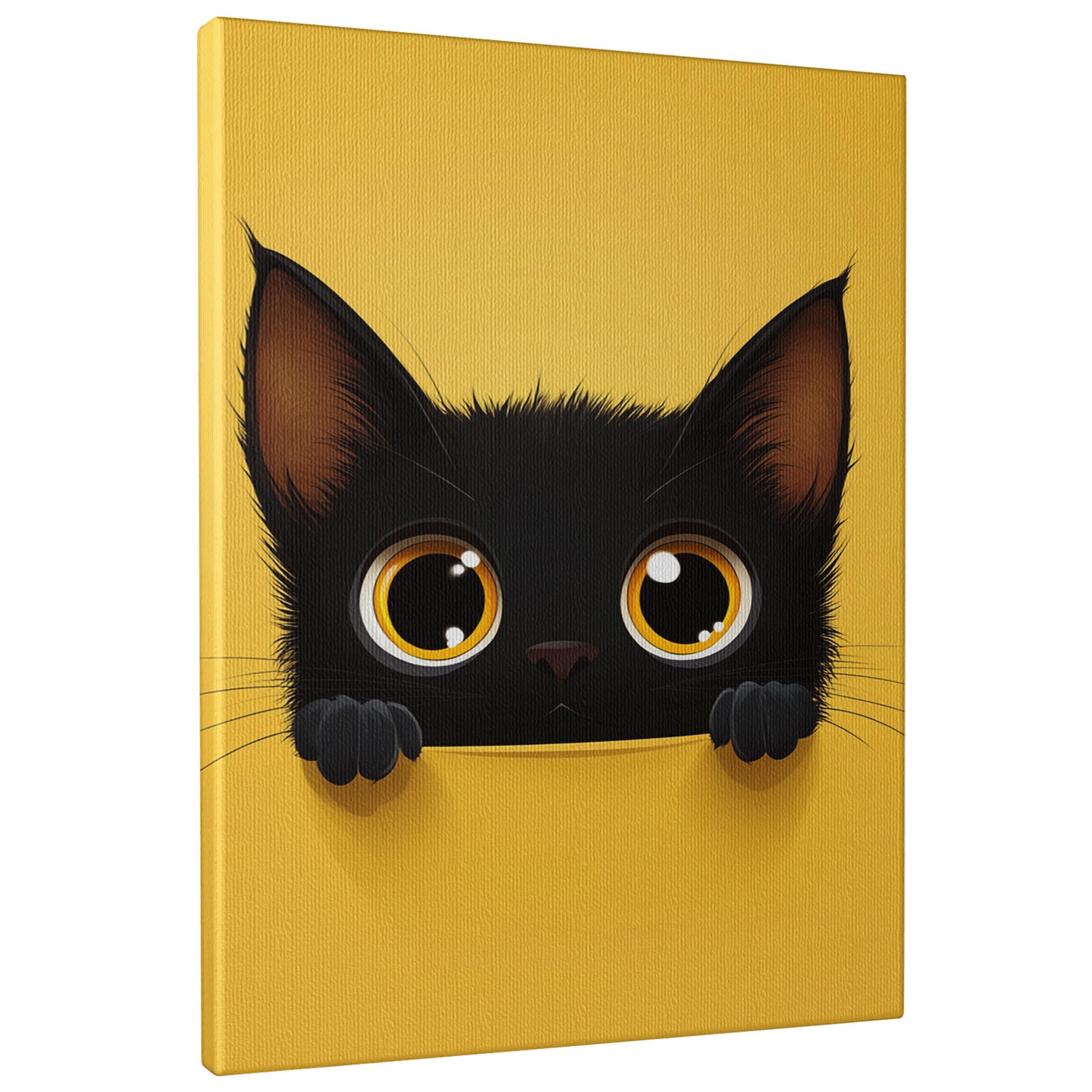 Cute Cat Canvas Wall Art, Yellow Animal Portrait Prints, Fanciful Aesthetic Decor for Living Room, Bedroom, Office, Unframed 16x20 Inch