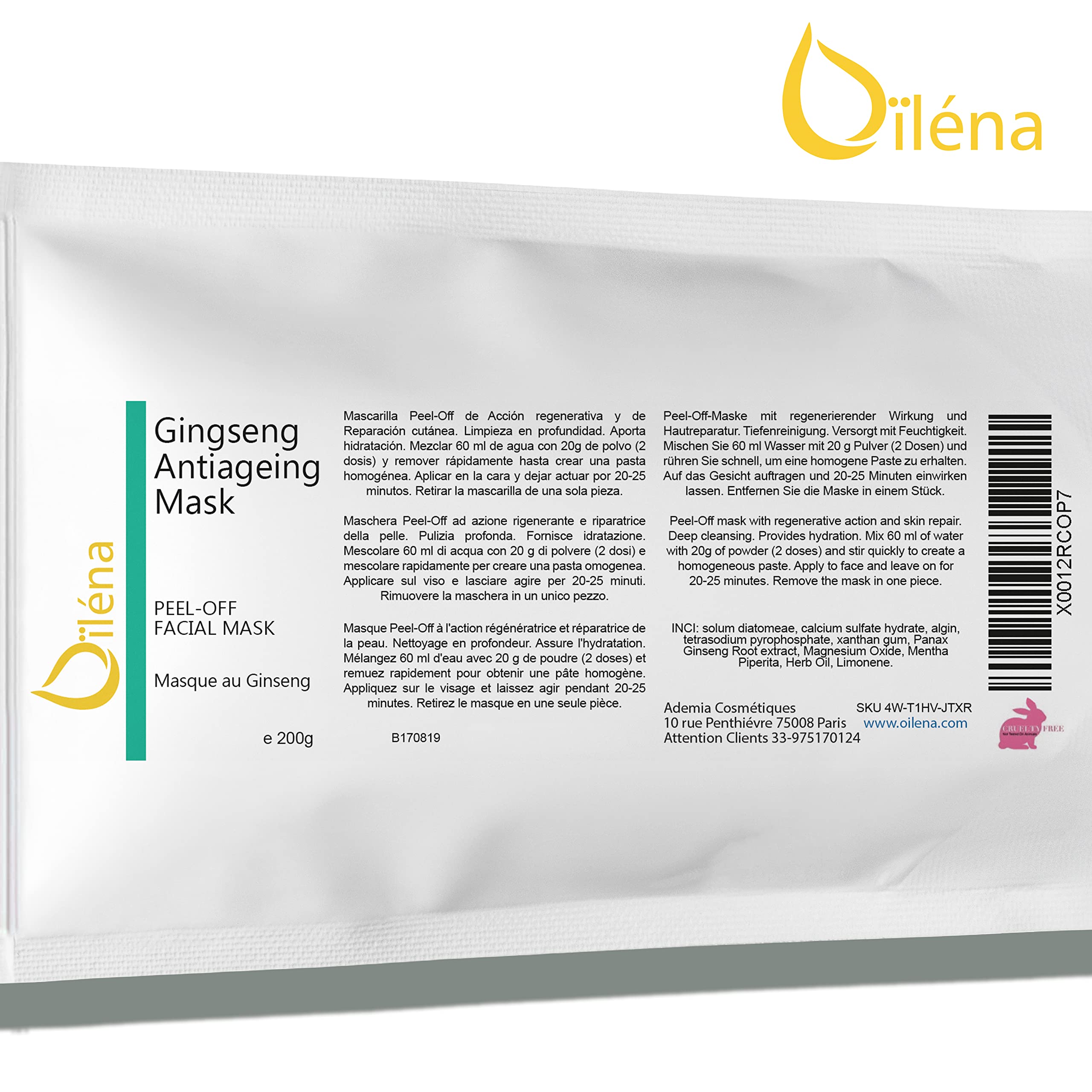 Maschera Viso Peel Off Alginate | Pulizia Profonda e Anti Age | Effetto Seconda Pelle | Facile da Applicare | 100% Naturale, 200 g