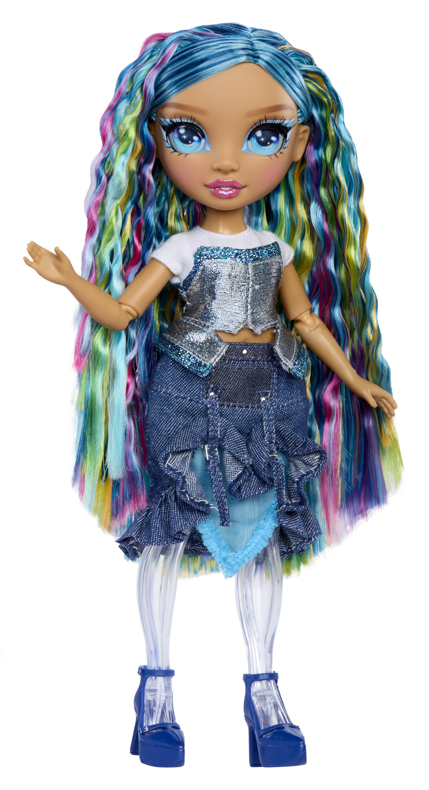 Rainbow High Rainbow Shimmers with Slime - Skyler, Niebieska - 28 cm Modna Lalka z Zestawem Slime i Króliczkiem, Odpowiednia dla Dzieci od 4. Roku Życia
