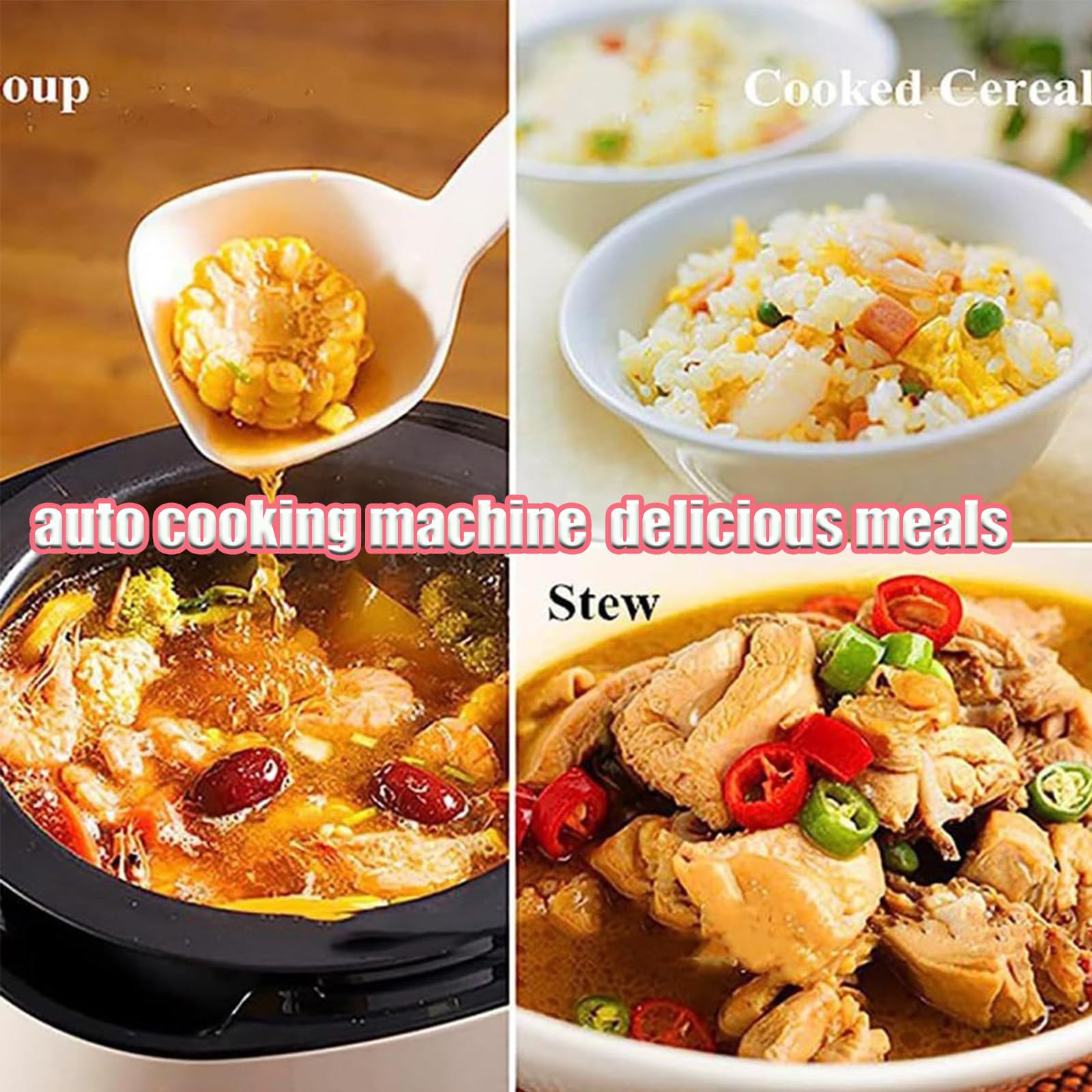 Machine de Cuisson Automatique Intelligente, Machine À Riz Frit Au Wok de Cuisson Automatique 2000 W 6 L, Démarrage Intelligent en Un Clic,Rotation Automatique À 360 °