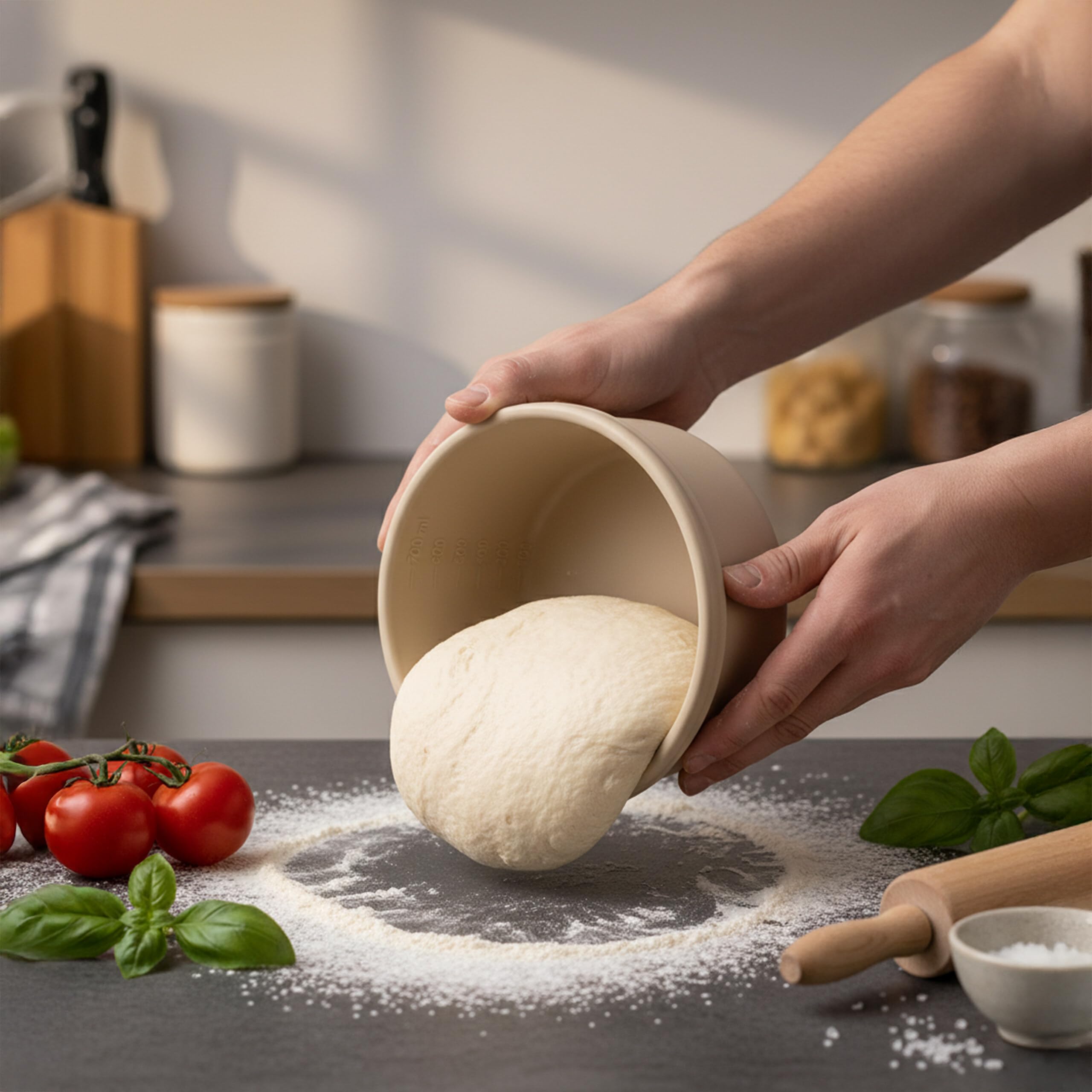 Relaxdays Caja Pizzaballs, Set de 4, Silicona, hasta 350 g Masa, congelable, 6,5×14,5 cm, con Tapa, Beige
