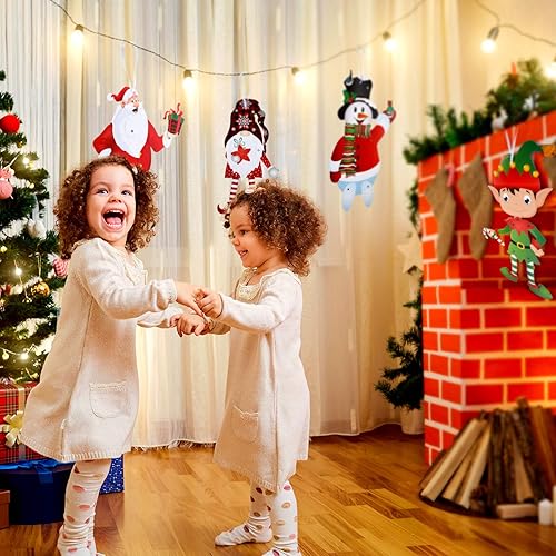Miniatura 4 de Sumind 4 divertidas decoraciones de fiesta de Navidad con figuras articuladas, gnomos, muñeco de nieve de Papá Noel, recortes para colgar en la