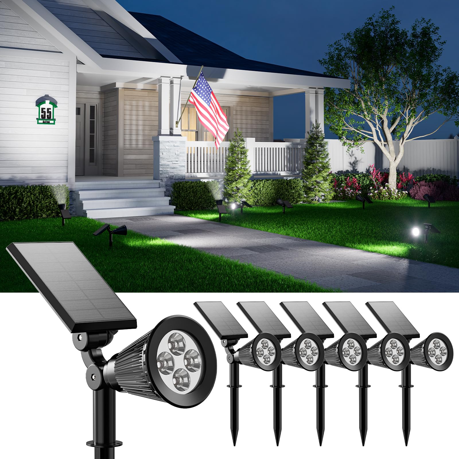 FALOVE 6 Pack Solar Spot Lights Outdoor Cool White LED Waterproof Landscape