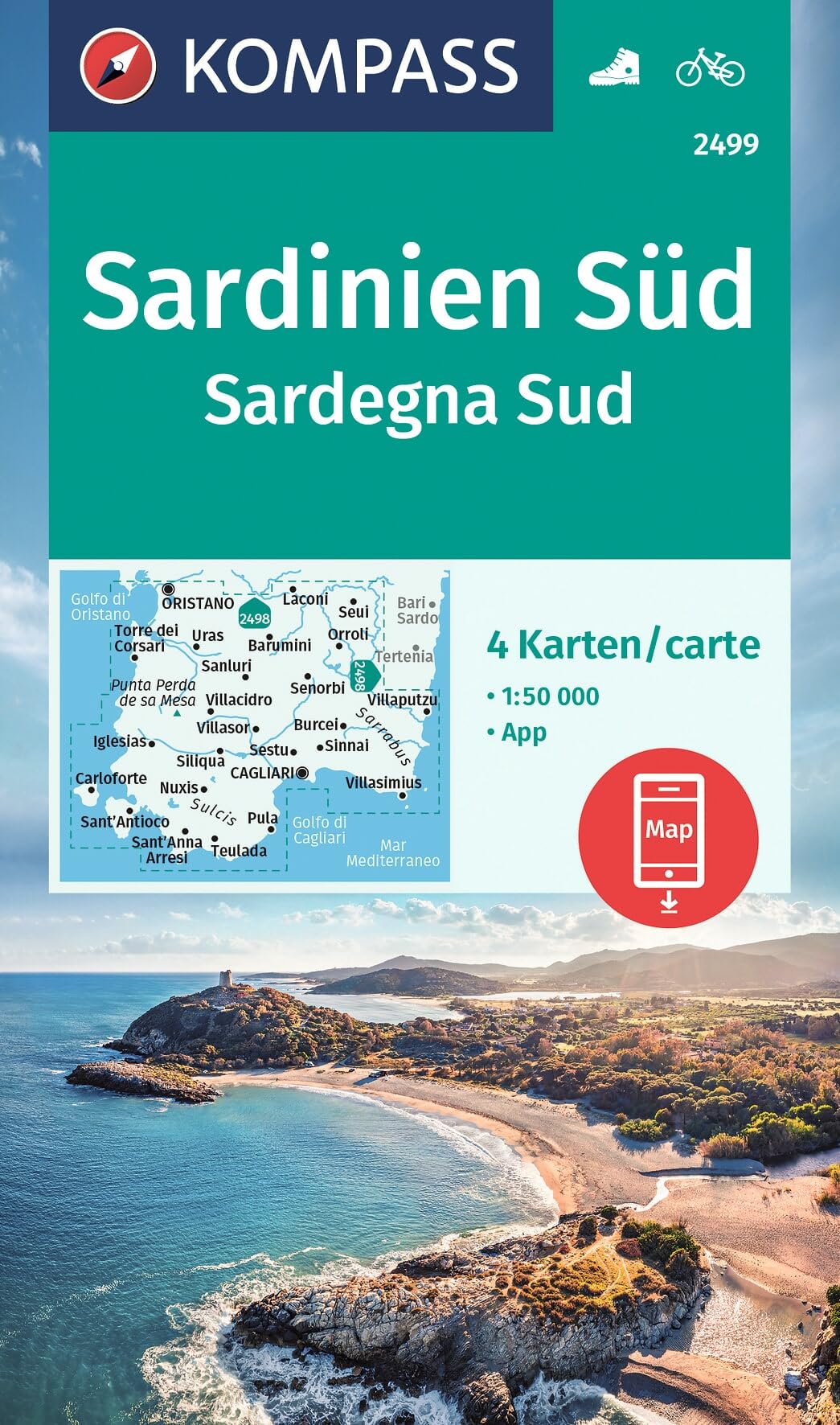 Sardinien Sud WK4S 2499: Includes map for offline use in the KOMPASS app. Cycling.