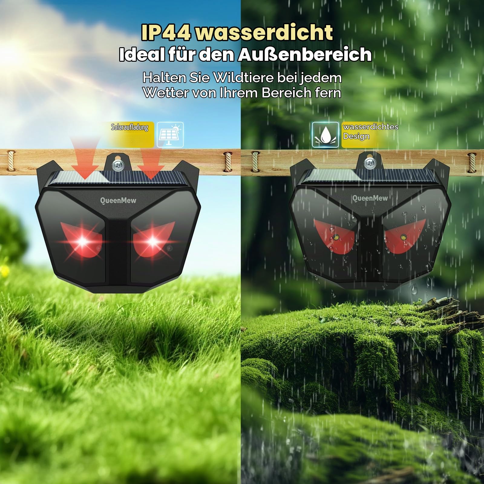 Katzenvertreiber Ultraschall, Katzenschreck für Garten mit Sensor, Solar Katzenabwehr für den Außenbereich mit Flash Light, Ultraschall Abwehrmittel vertreibt zur Vertreibung von Katzen, Batten