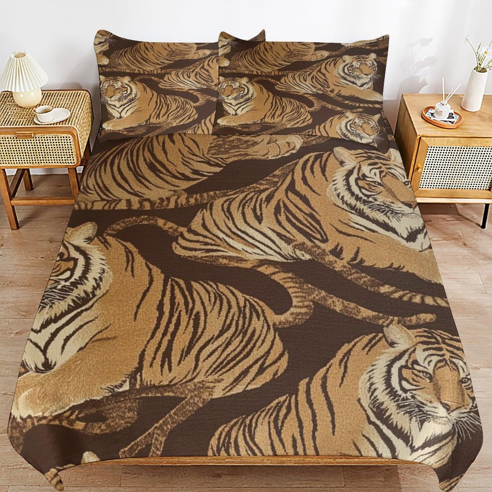 Juego de ropa de cama de Papá Noel Tigerss con funda nórdica de 200x200 y dos almohadas