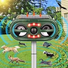 Solar Ultrasonic Animal Repellent Outdoor,Deer Repellent Devices Squirrel Cat Repellent Outdoor,Dog Repeller Keep Dog,Raccoon,Skunk,Rabbit,Rodent Away Motion Detection with Flash Light for Yard Garden