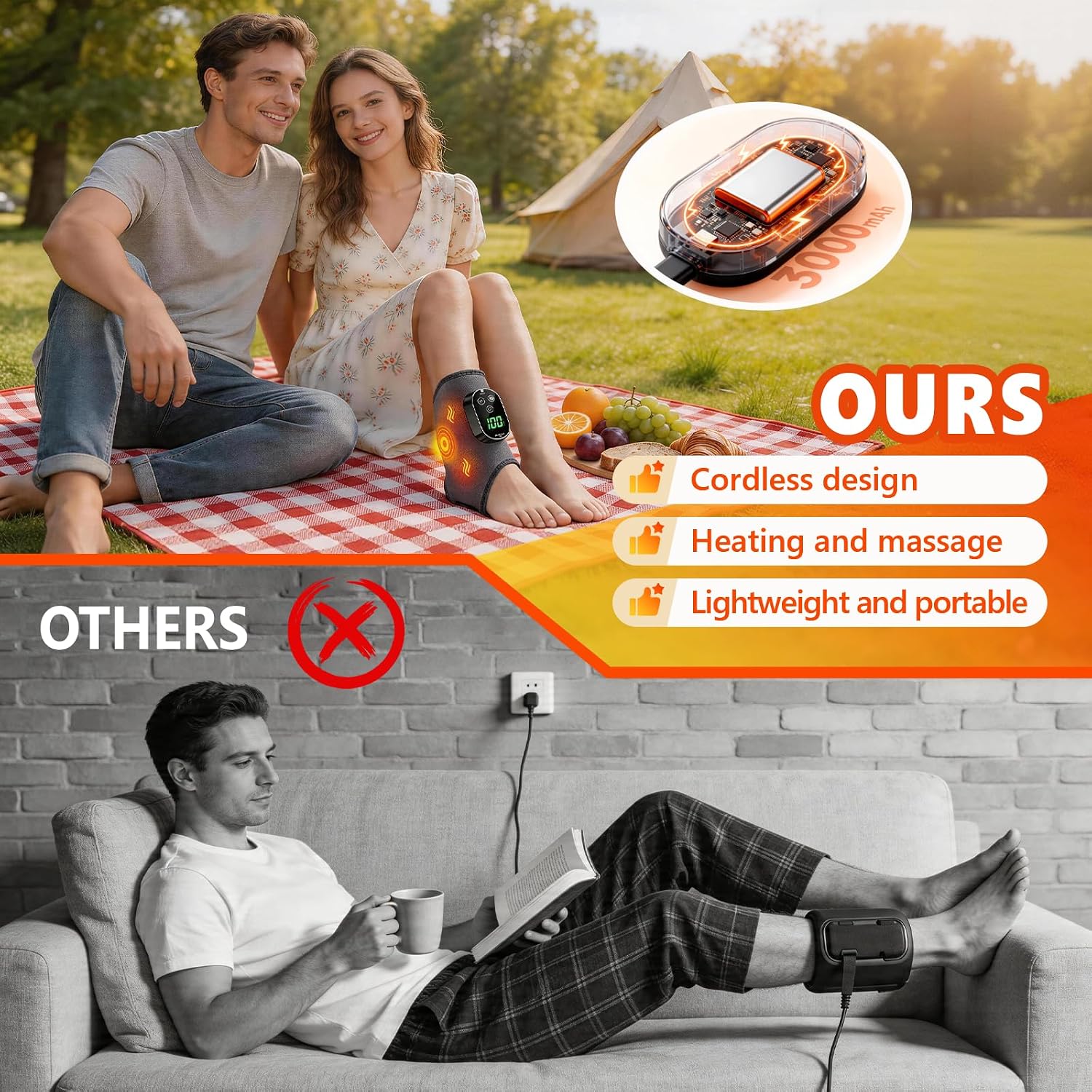 AWIL Rechargeable Ankle Foot Massager Wrap with Heat & Vibration, 6 Heating Levels & 3 Vibration Modes, Adjustable Wearable Massager for Foot Ankle Calf Wrist, Portable for Home Office Travel-1pcs