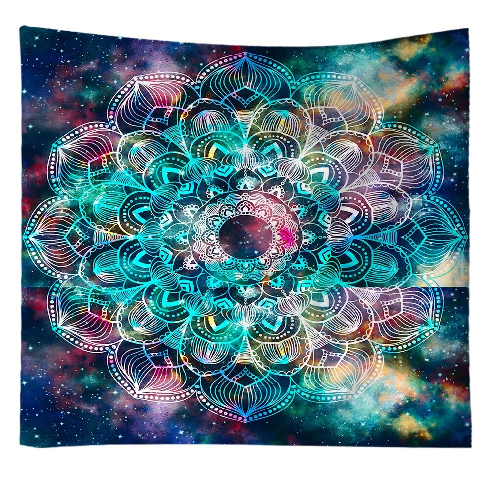 S-Chanson Psychedelic Mysterious Mandala Tapestry Indian Hippe Tapestries Wall Hanging for Bedroom College Dorm Picnic Blanket,1 Panel,W150x H130cm