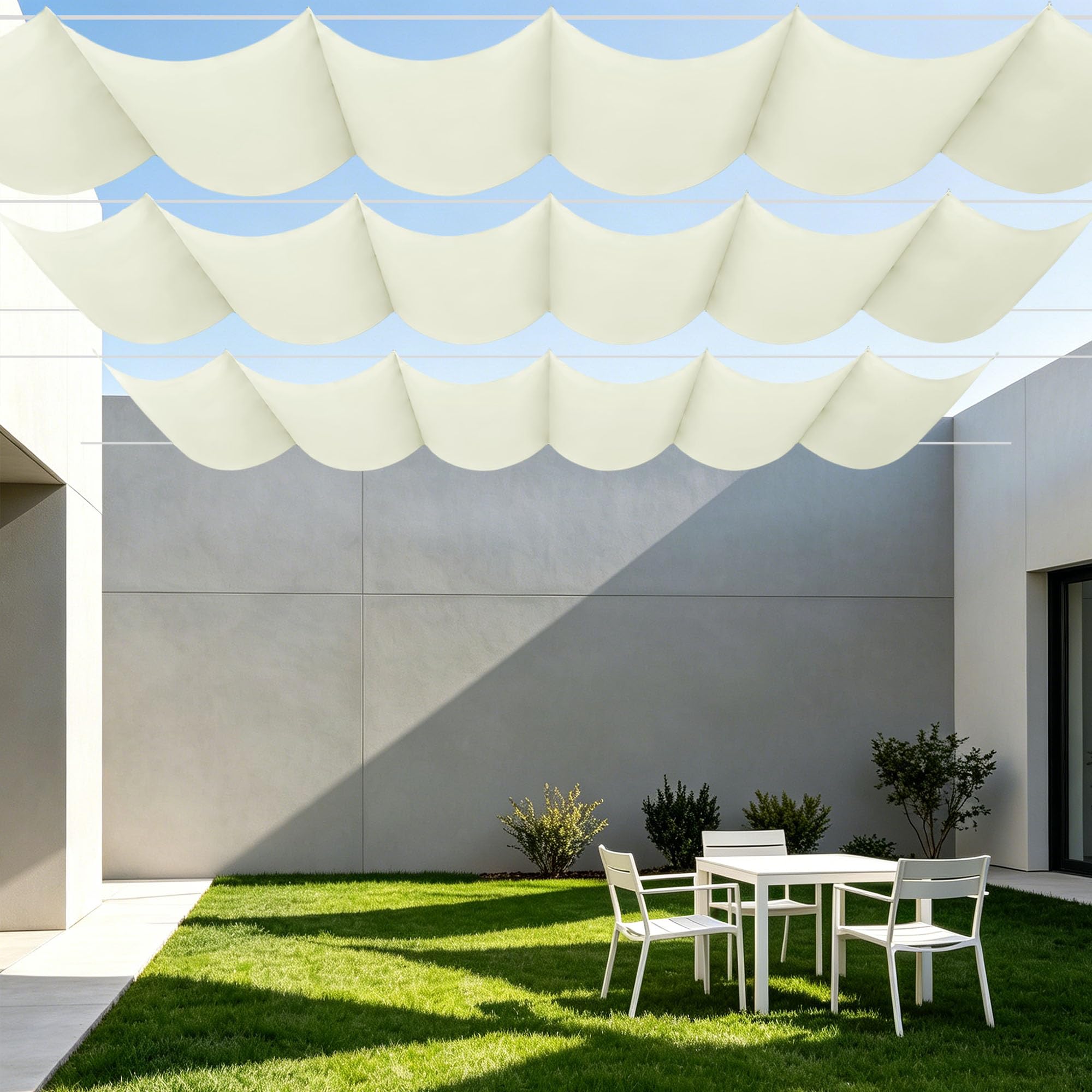 Voile d'ombrage rectangulaire vague 8x6,5m blanc cassé pour grand jardin