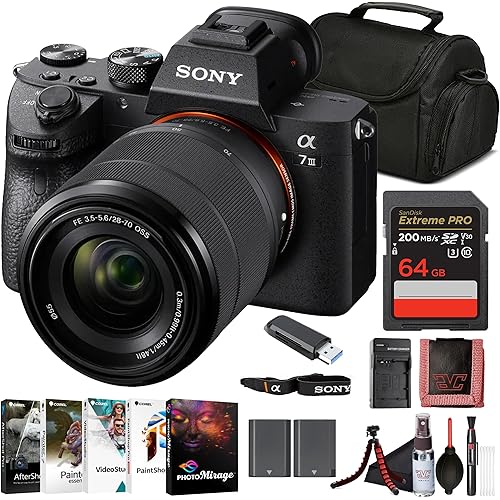 Sony α7 III Full-Frame Mirrorless Camera Kit with 28–70 mm OSS Lens (ILCE-7M3K/B) – 24.2 MP Sensor | 4K HDR Video | 64GB Memory Card, NP-FZ-100 Battery, Photo Software, Case and More