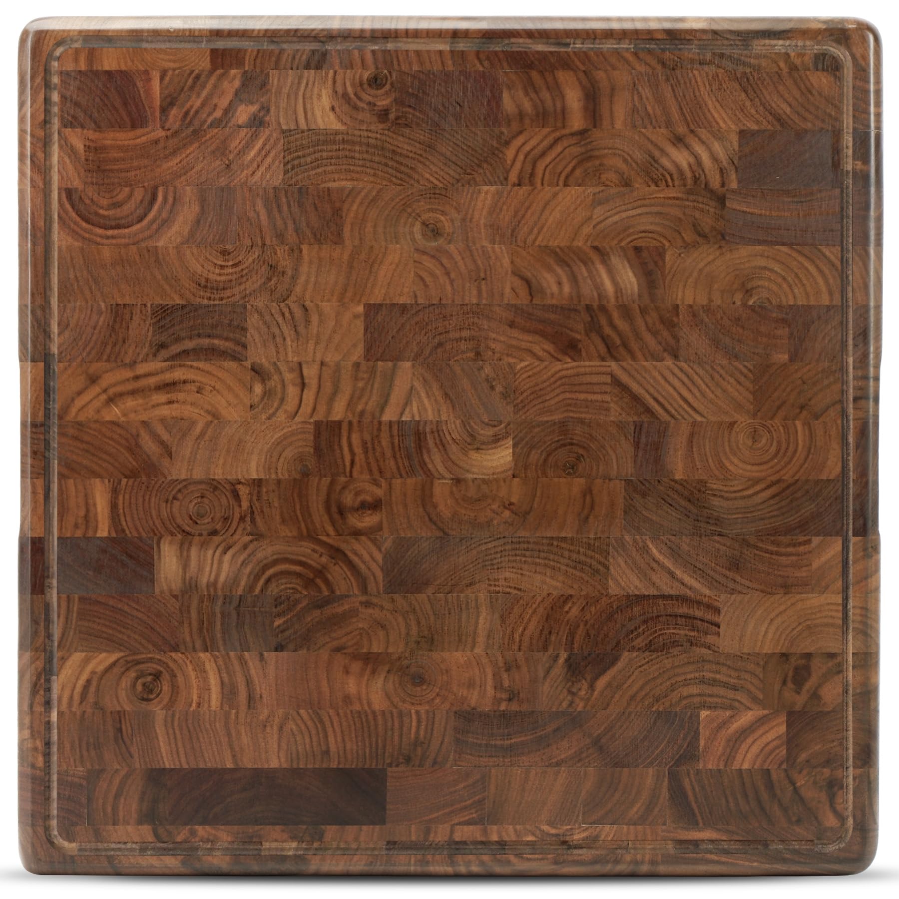MAGIGO 18 x 18 Inches Square Walnut Wood Butcher Block Cutting Board for Kitchen, Wooden Chopping Board with Juice Grooves, Inner Handles