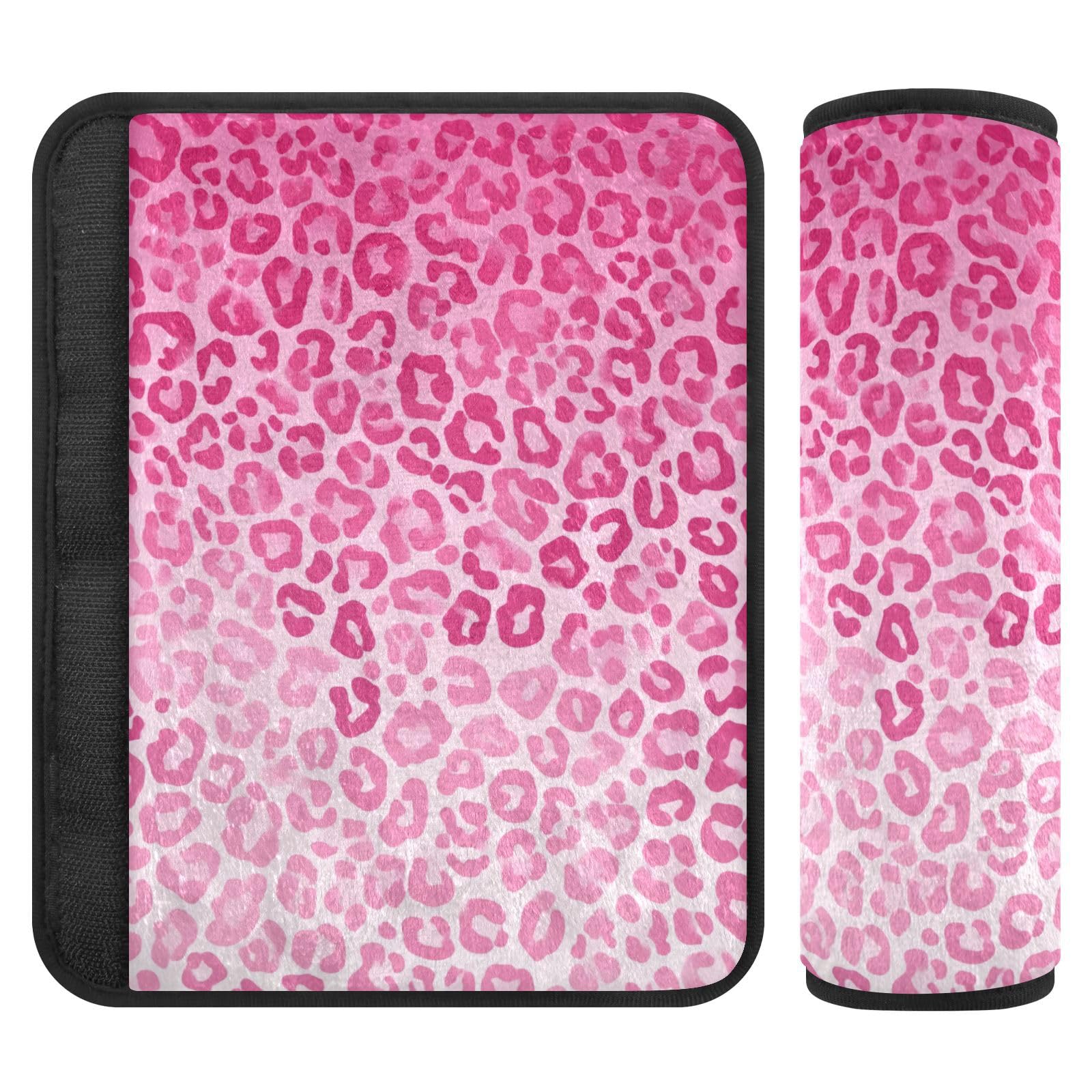 2 Pack Seatbelt Covers Seat Belt Cover Pad for Adults Boys Girls Car Seat Strap Covers Pads Cushion Universal Shoulder Strap Pad Protector for Backpack Camera Bag 6.5 Inch Gradient Pink Leopard Print