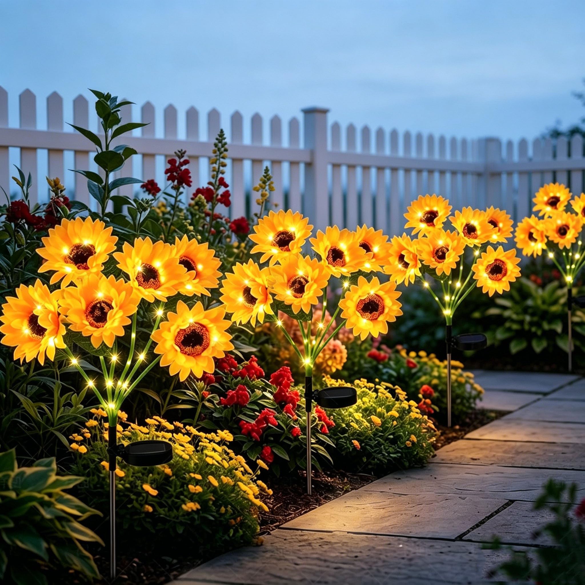 Solar Sunflower Lights Outdoor Garden, 24 Waterproof LED Sunflower Lamp 2 Modes, Artificial Flower Pathway Lights for Lawn Patio Porch Flowerbed Cemetery Decoration, Solar Powered Yard Decor (4pc)