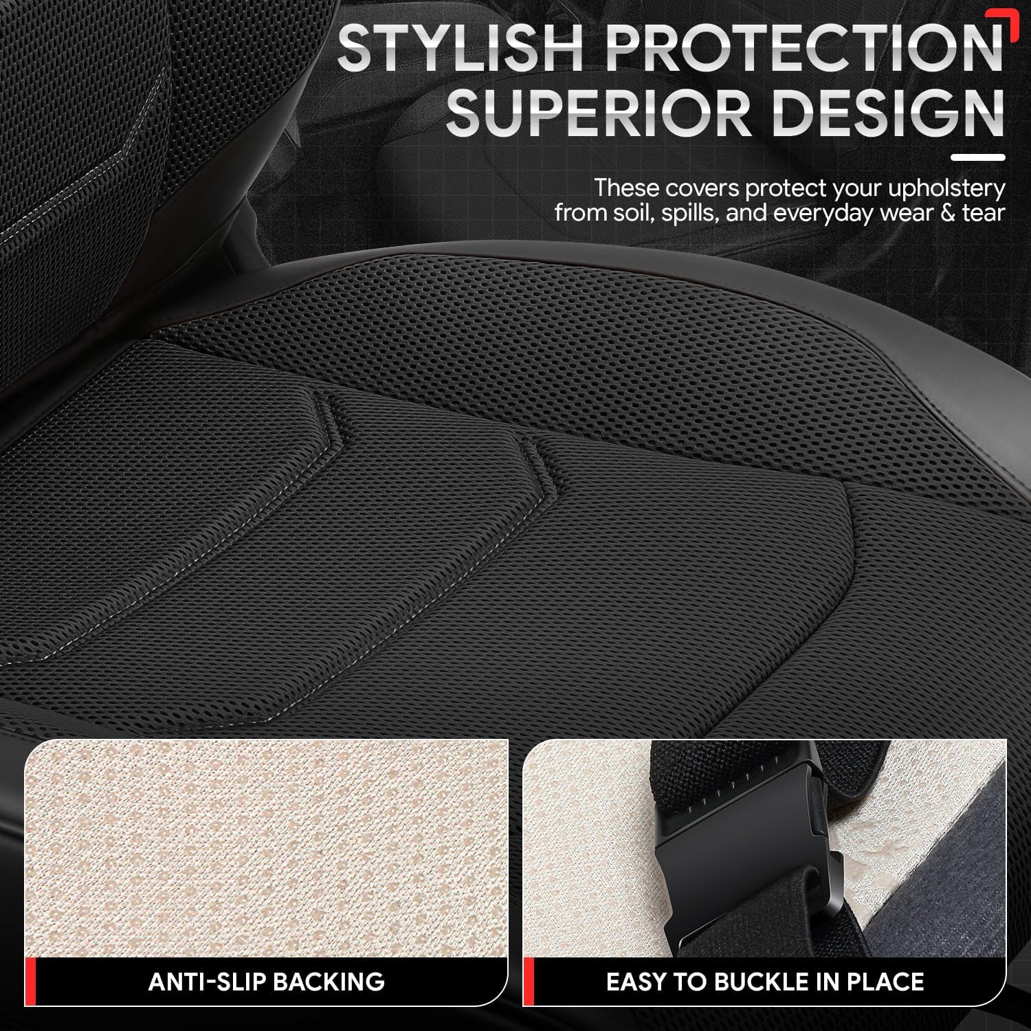 Sport Series Leatherette Full Set Seat Covers Universal for Cars Trucks SUV, Black, CA-SC-Sport-Full-BK