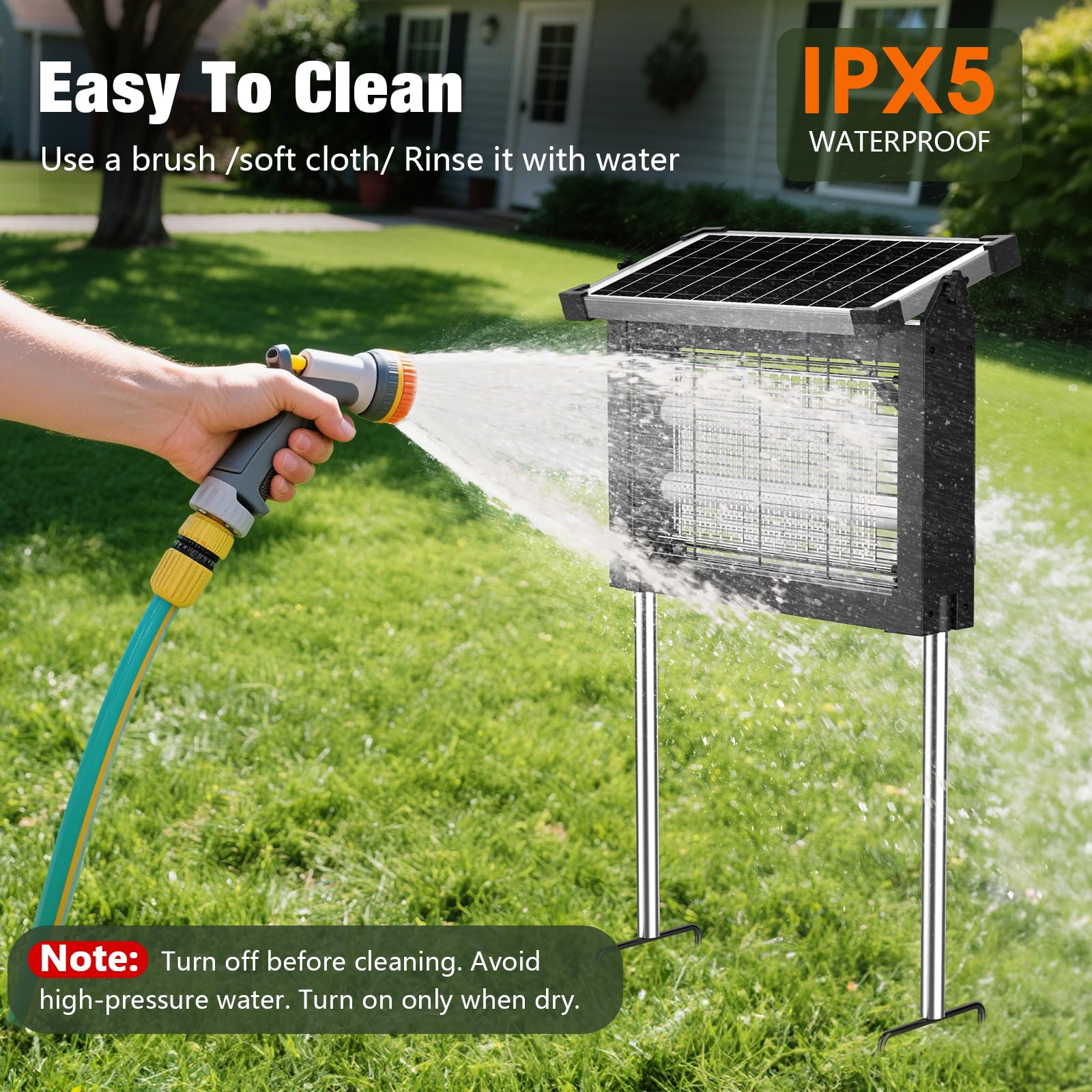 Matamosquitos solar para exteriores, 4500 V, recargable, impermeable, con sensor de panel solar, trampa eléctrica para moscas, cable de 10 pies, exterminador de insectos inalámbrico para patio