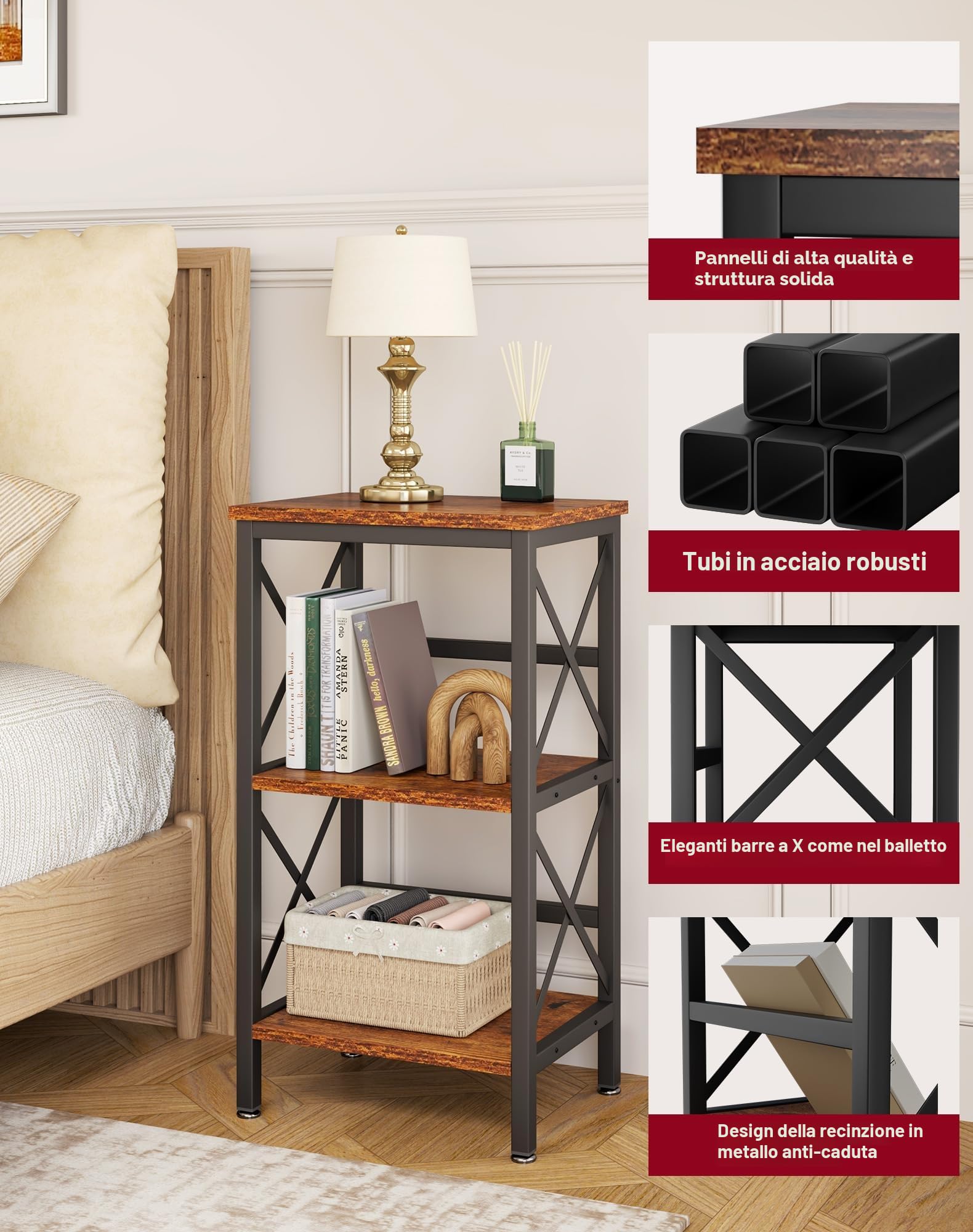 YMYNY Libreria, Scaffale a 3 Ripiani, Scaffale per piante, Scaffale per Microonde, per Bagno, Cucina, Ufficio, Studio, Camera da Letto 40×29×75CM Marrone Vintage HST008H