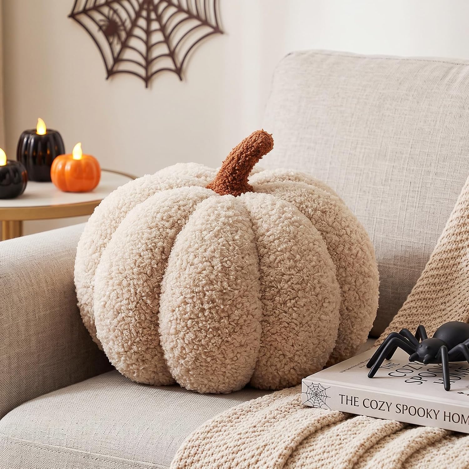 XIAIJIA 2Pcs Pumpkin Pillow, Halloween Fall Throw Pillows,Off White