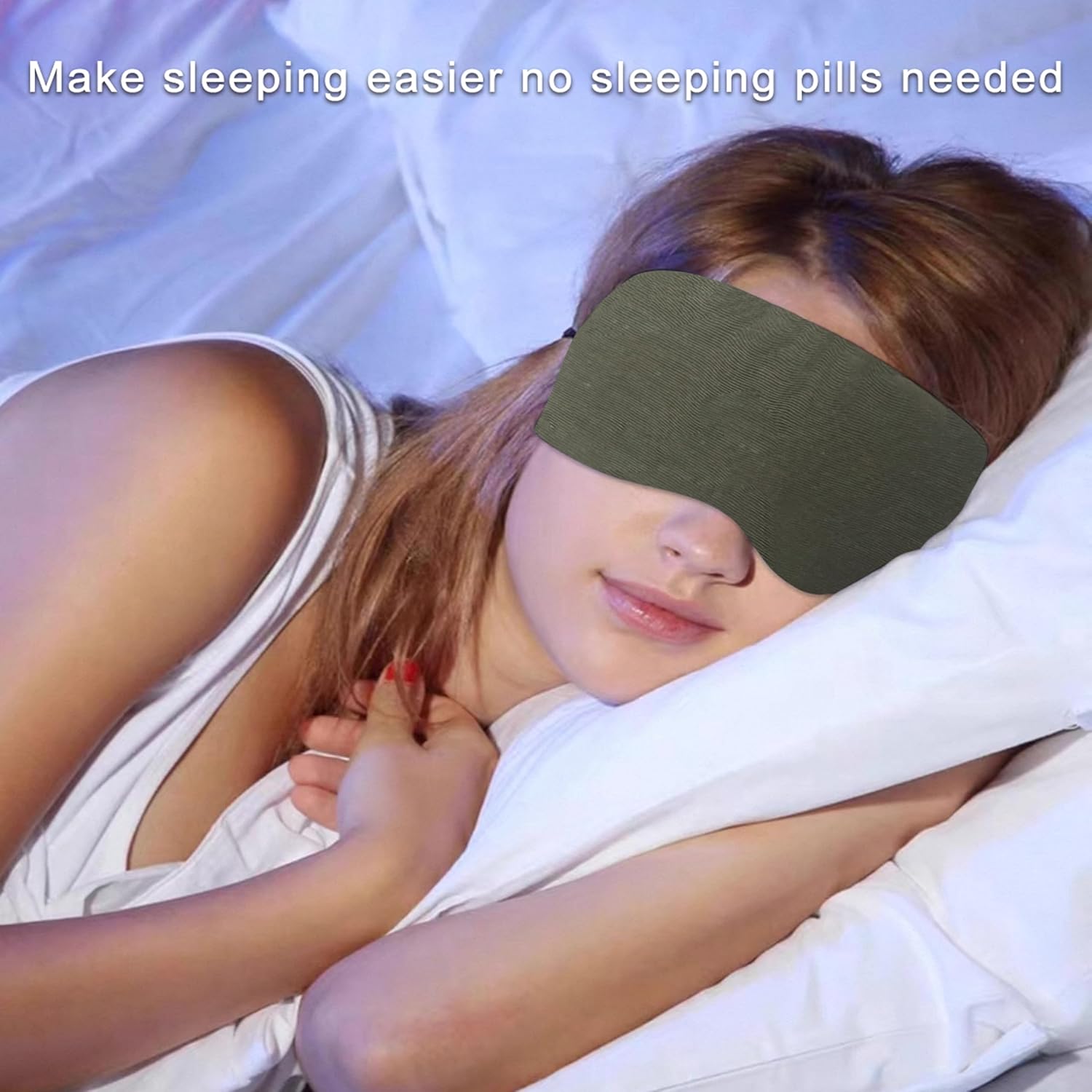 Sleep Mask Linen Eye Mask with Elastic Band,Comfort Sleeping Shade for Nighttime Sleeping, Traveling & Napping,Side Sleeper Eye Cover Cooling with Travel Bag Gift Package(Dark Olive)