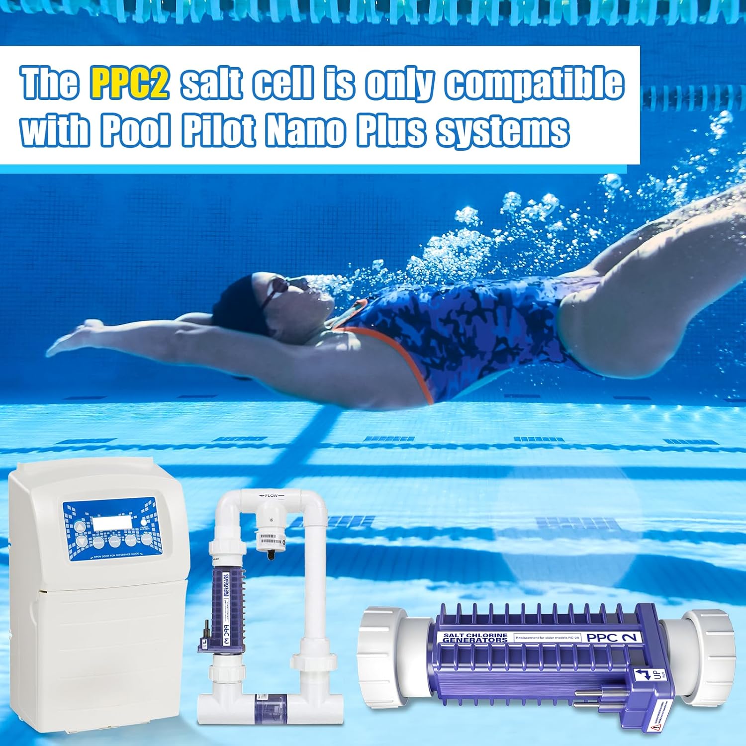 PPC2 Salt Cell is Compatible with Pool Pilot Nano Plus System and Suitable for 32,000-gallon Pools | Replaces The Older Model RC-28