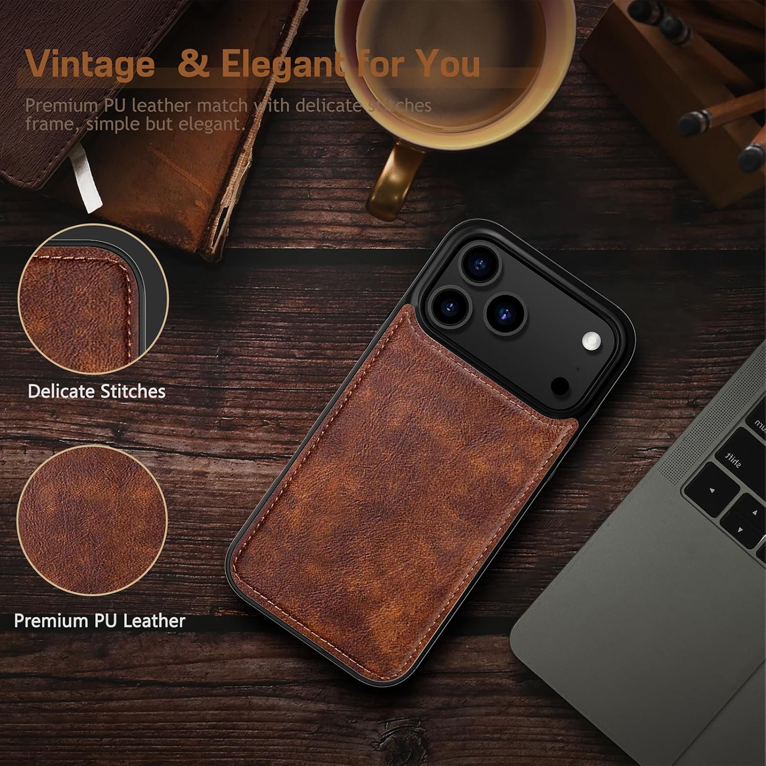 LOHASIC for iPhone 17 Pro Leather Case Compatible with MagSafe, Slim Luxury PU Non-Slip Grip Rugged Bumper Shockproof Protective Cover Phone Case for iPhone 17 Pro 6.3" 2025 - Brown - Image 4