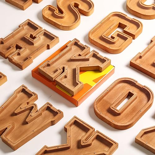 Miniatura 6 de Alcancía de madera con letras de madera para niños y niñas, banco de dinero grande de 26 alfabetos, con nombre personalizado, transparente, ahorro,