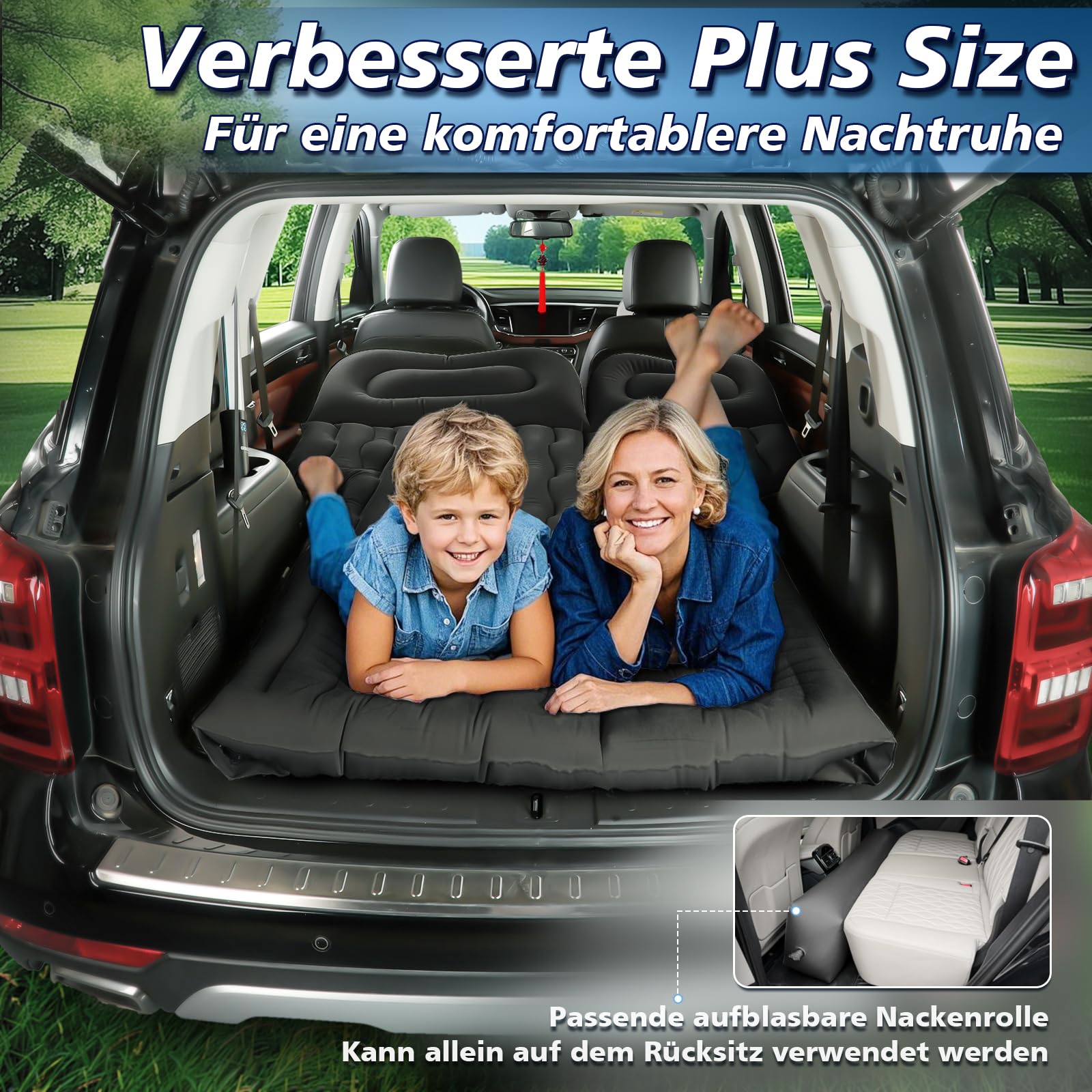 FORMIZON SUV Aufblasbare Matratze, 180 * 140cm Auto Luftmatratze, Aufblasbare Matratze Kofferraum mit Luftpumpe und 2 Kissen, Tragbare Doppelseitige Dickere Auto Bett für Reisen Camping Outdoor