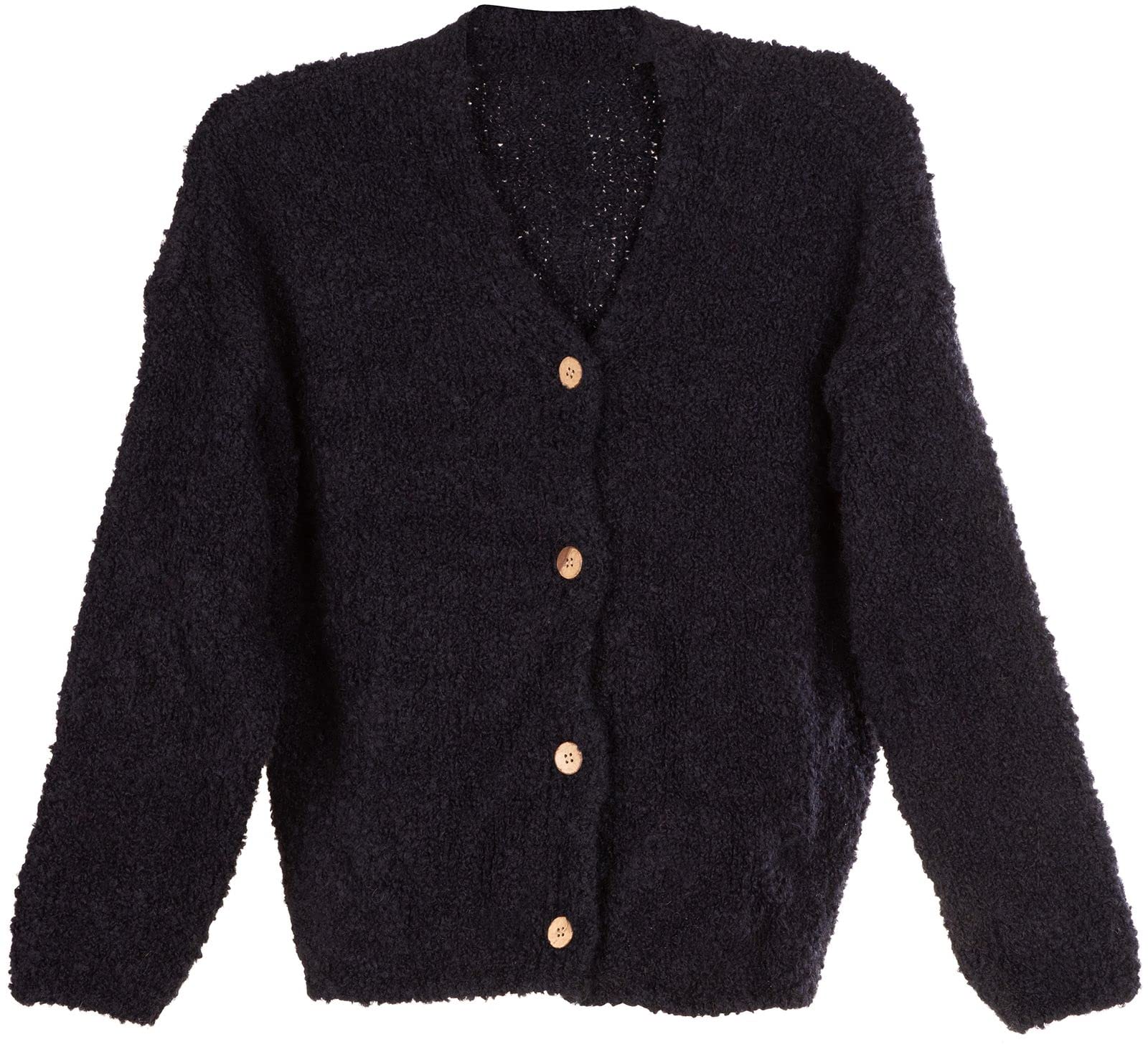 styleBREAKER Chaqueta de Punto Boucle para Mujer con Botones en la Parte Delantera, Color sólido, Chaqueta de Punto Bouclé, Talla única 08010081