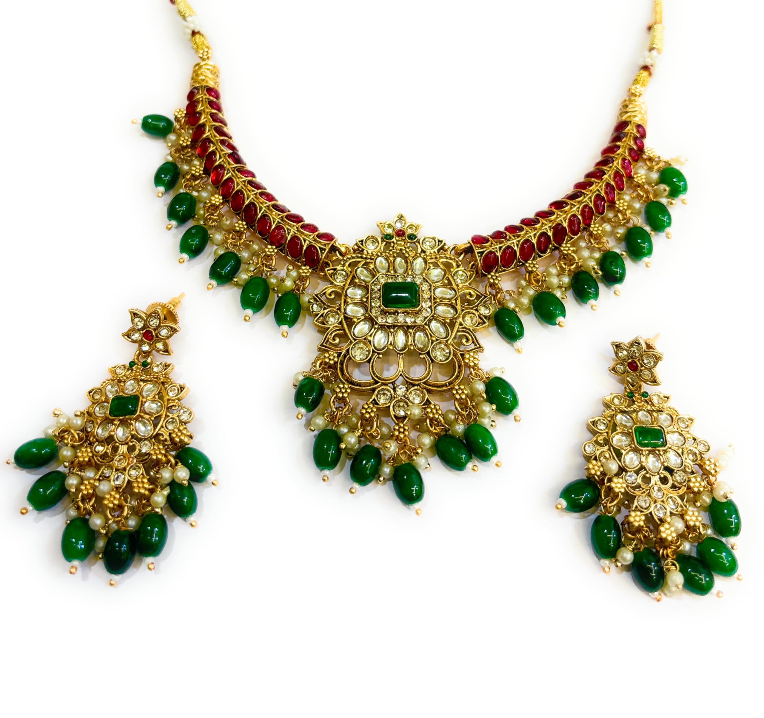 Adyashree Emporium Green Beads Necklace Kundan Necklace Latest Fashion North Set Maharani Haar with white pearl colour beads and Earrings. Jewellery Set for Women (B0CXK88MR6) Amazon Price History, Amazon Price Tracker