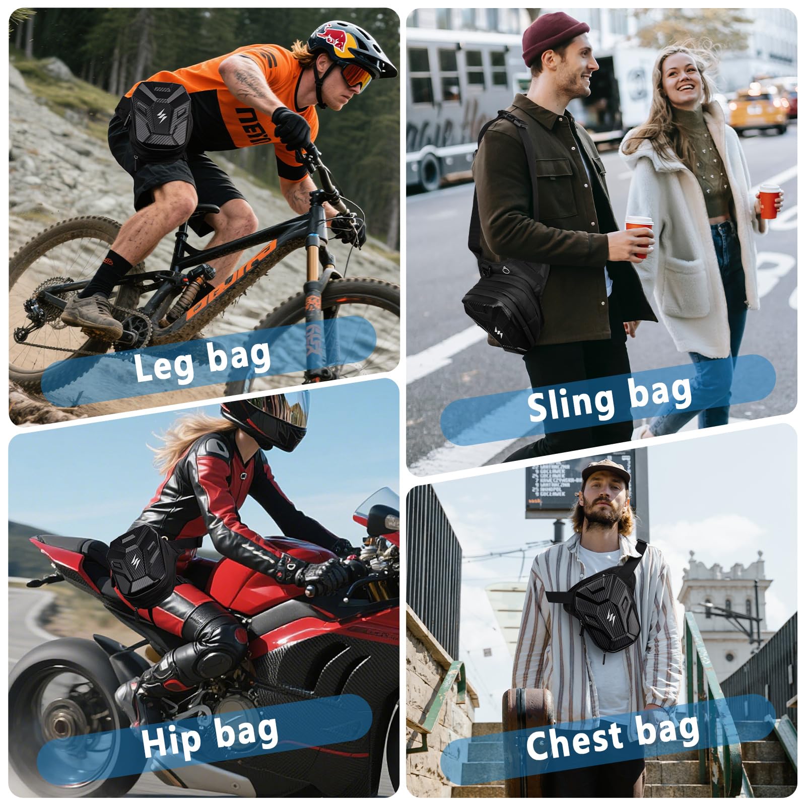 GXCROR Sac de jambe de moto, sac banane, sac banane pour homme et femme, sac de cuisse, sac étanche pour le cyclisme, la randonnée