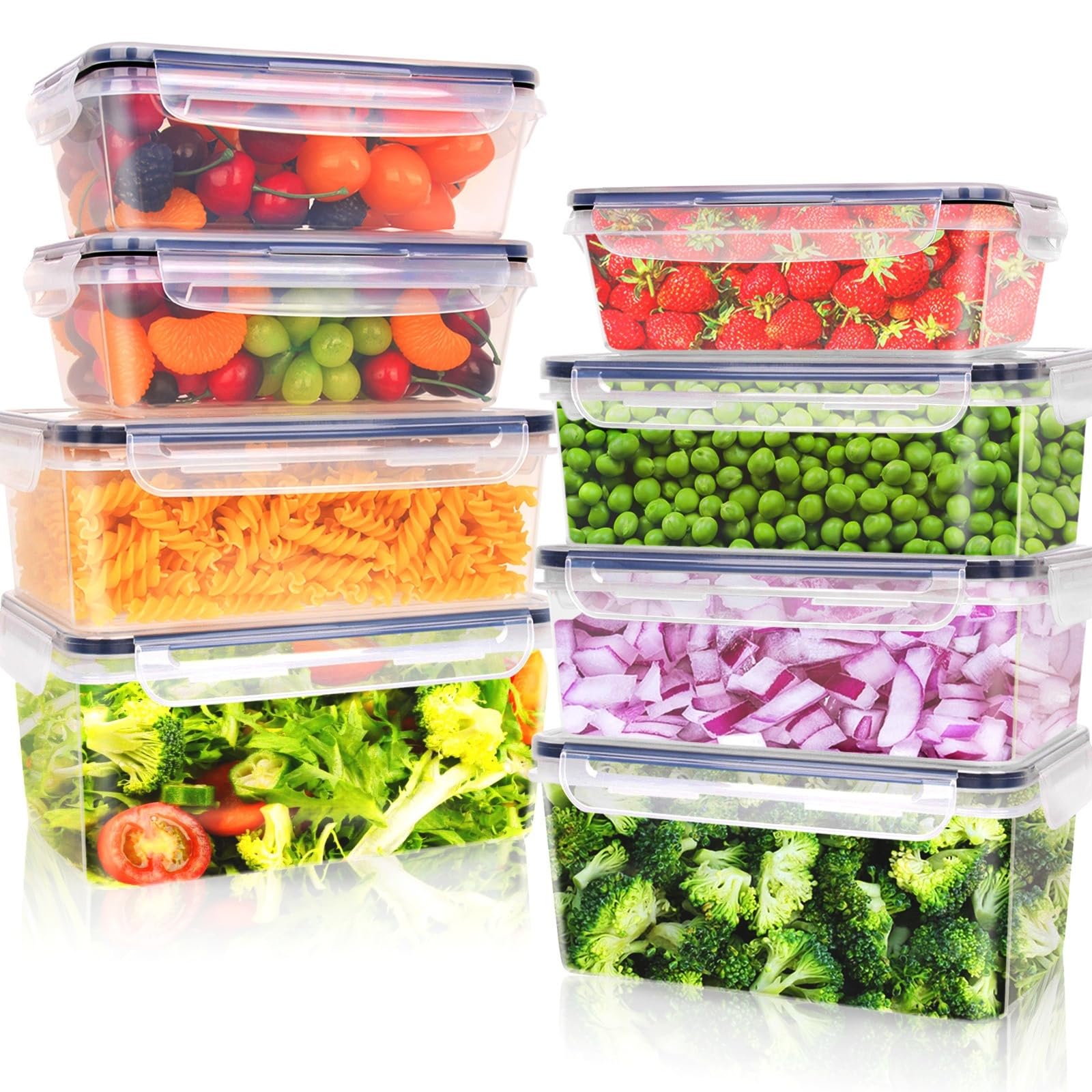 Kottwca Frischhaltedosen mit Deckel Set, 2,2 L 1,74 L 1 L Große Kapazität Tupperdosen Set (8 Behälter+8 Deckel), Küche Meal Prep Boxen 100% Auslaufsicher, BPA-Frei Brotdosen Set für Mikrowellen