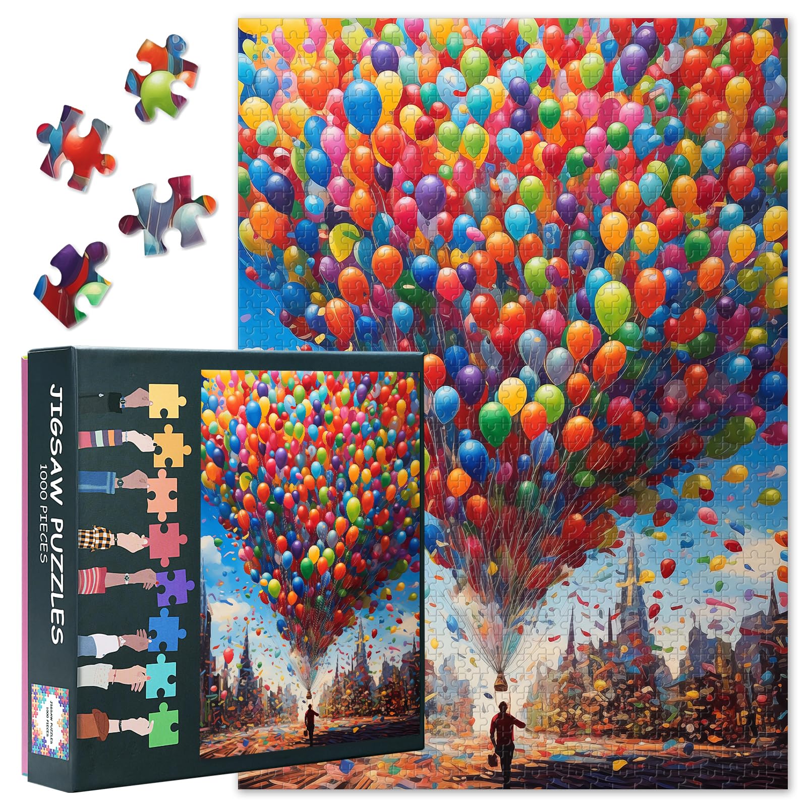 Jigsaw Puzzles 1000 Pieces, Colorful Balloon Adult Jigsaw Puzzles, Balloons in the City Sky Puzzle 1000 Pieces for Adults, Puzzle Home Decor Challenging Game Finished Size 50x70cm
