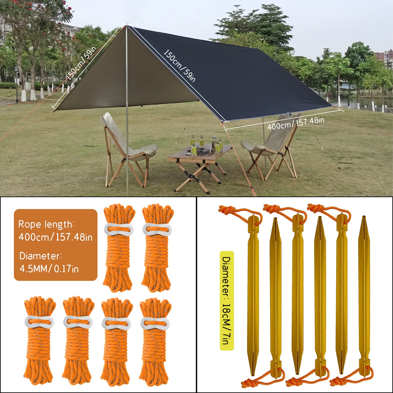 Tenda Campeggio Telone Impermeabile WOLTU 3x4m - Occhiellato, Anti UV, In PE 280g/m², Per Auto, Barca, Legna Telone Impermeabile Occhiellato - Foto 5