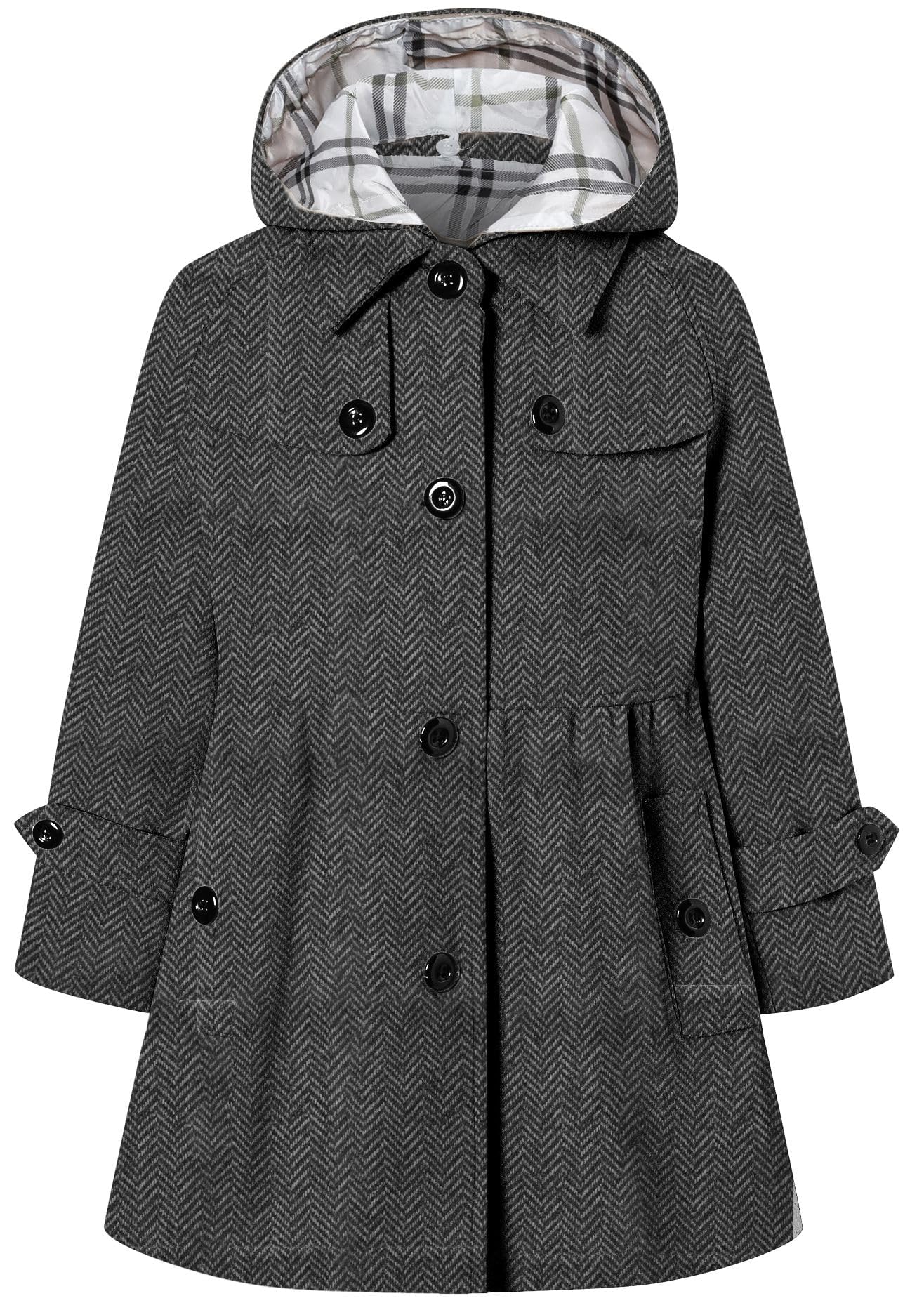 Betusline Girls' Dress Coat Hoodie Wool Blend Coats Fall Winter Peacoat