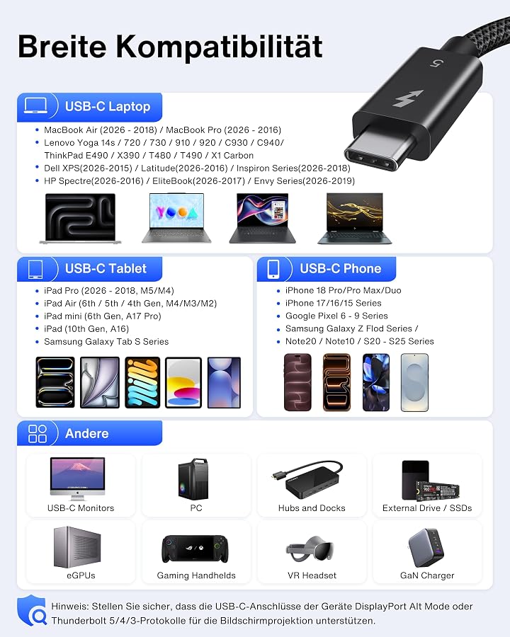 iVANKY Thunderbolt 5 Kabel 80Gbps [Intel-zertifiziert] 240W USB C Kabel 1M | 120Gbps Bandbreite 80Gbps Daten, USB4 Ladekabel, 8K Video, Für MacBook Pro M5/Air, iPhone 18 Pro/17/16, iPad Air M4, Laptop, Bild 6