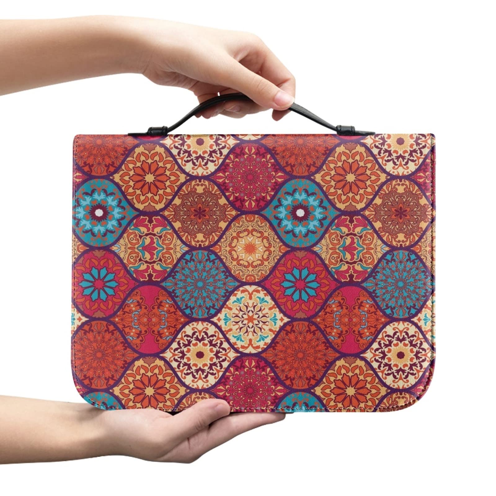 Kuiaobaty Moroccan Tile Pattern Small Book Cover with Zipper and Handle 9"x6", Bohemia Ethnic Bible Book Covers Holds & Protects - Image 4