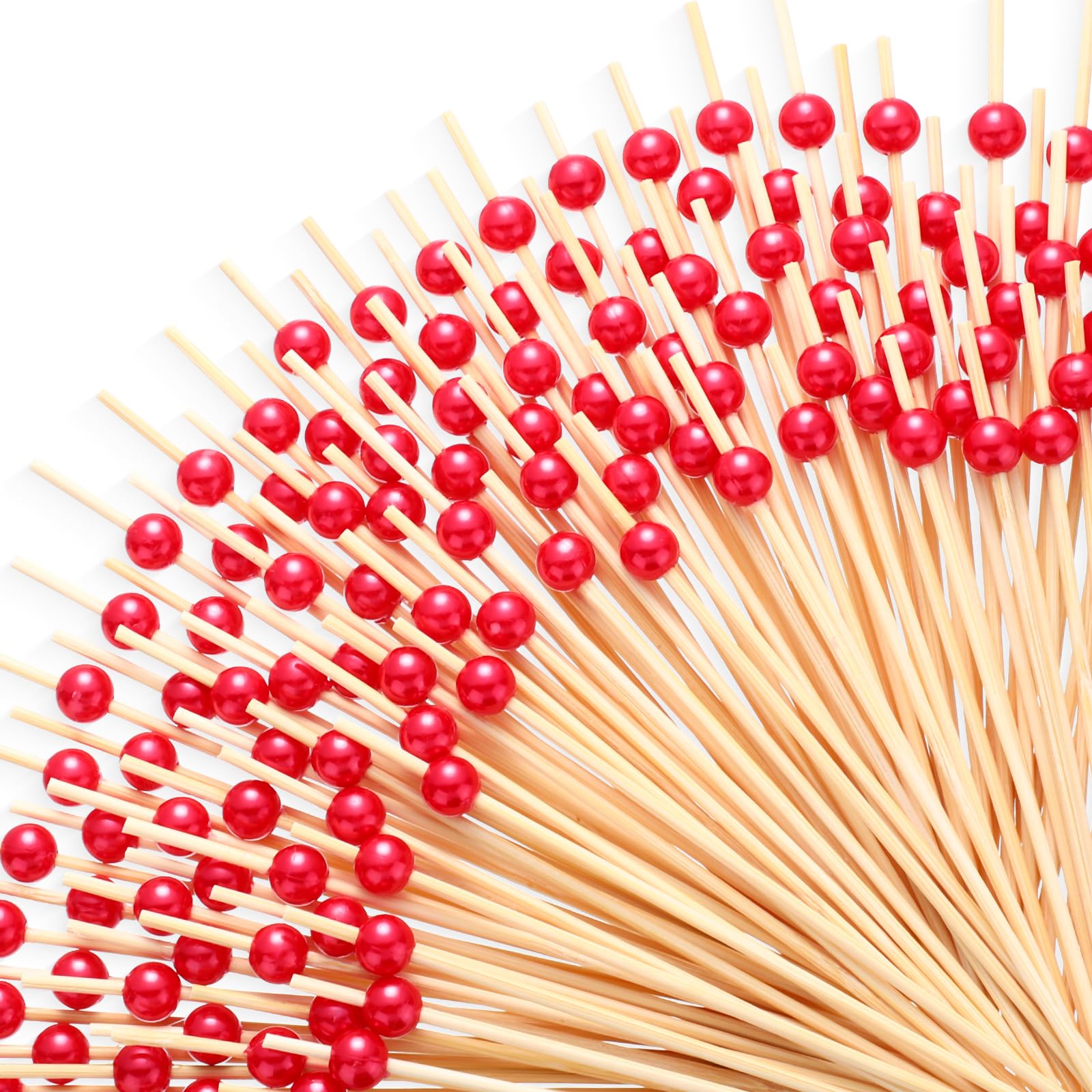 Reallnaive 600 Pcs Pearl Cocktail Picks 4.7Inch, 0.3" Bead, Red