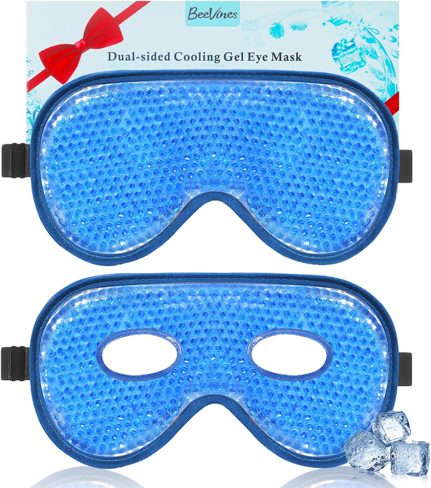 BeeVines Cooling Eye Mask, 2 Pack XL Jumbo Size Freezer Gel Eye Masks for Puffy Eyes Face, Ice Eye Mask, Cold & Warm Compress, Frozen Ice Pack for Post Eye Surgery & Allergies(Navy Blue)