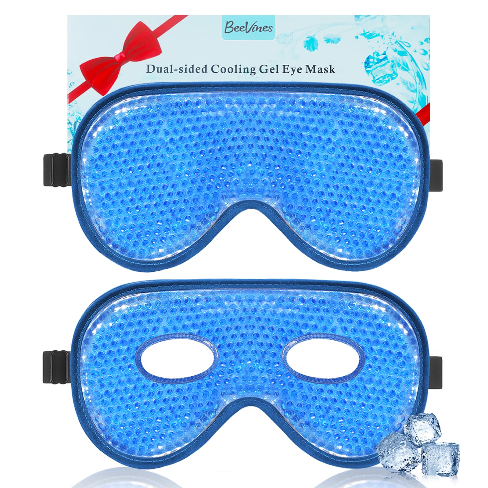 BeeVines Ice Eye Mask, 2 Pack JUMBO Cooling Gel Masks for Puffy Eyes for Men & Women, Cold & Warm Compress for Post Surgery, Puffiness, Allergies & Migraines Treatment (A01 Blue & Blue)