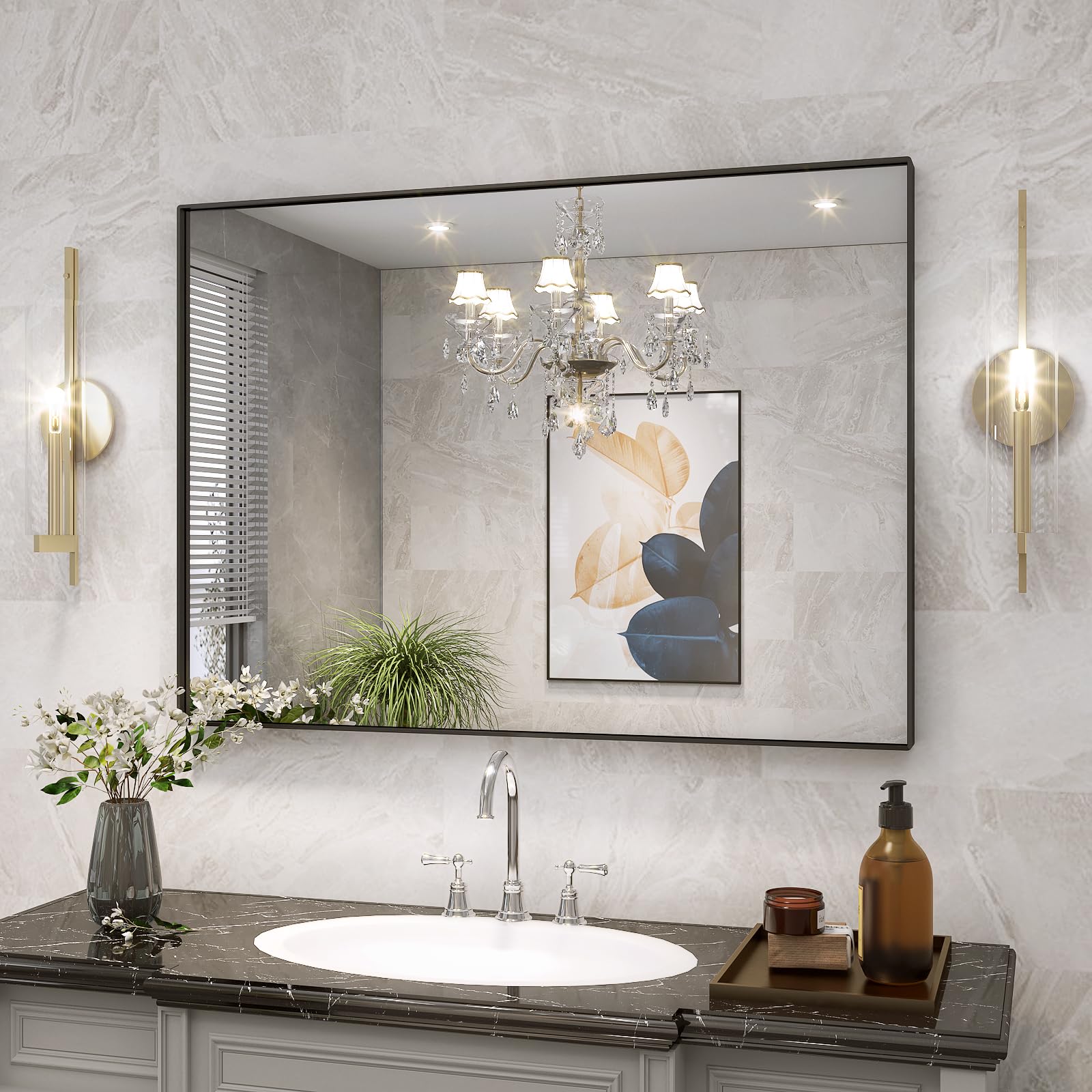 Abelockand 40" x 30" Black Bathroom Mirror, Black Vanity Mirrors, Matte ...
