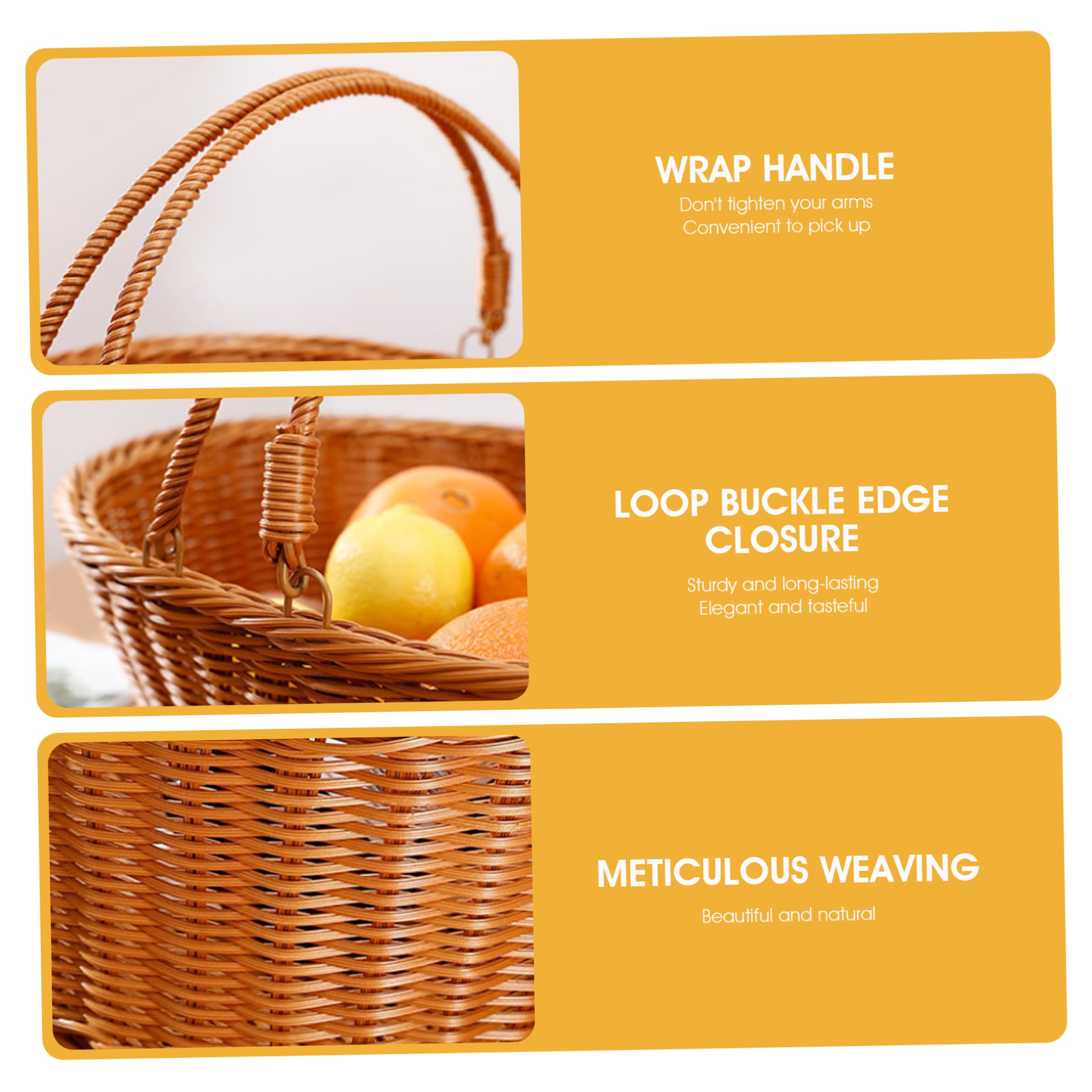Cesta de mimbre con asa tejida con asas, organizador de almacenamiento grande de mimbre para picnic, compras, cosecha, reunión, boda, 16 x 12 x 7 pulgadas