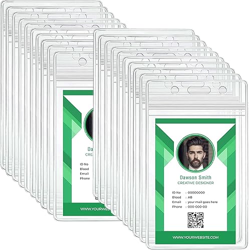 Paquete de 20 soportes para tarjetas de identificación bolsa vertical de PVC transparente resistente con cierre hermético resellable tipo