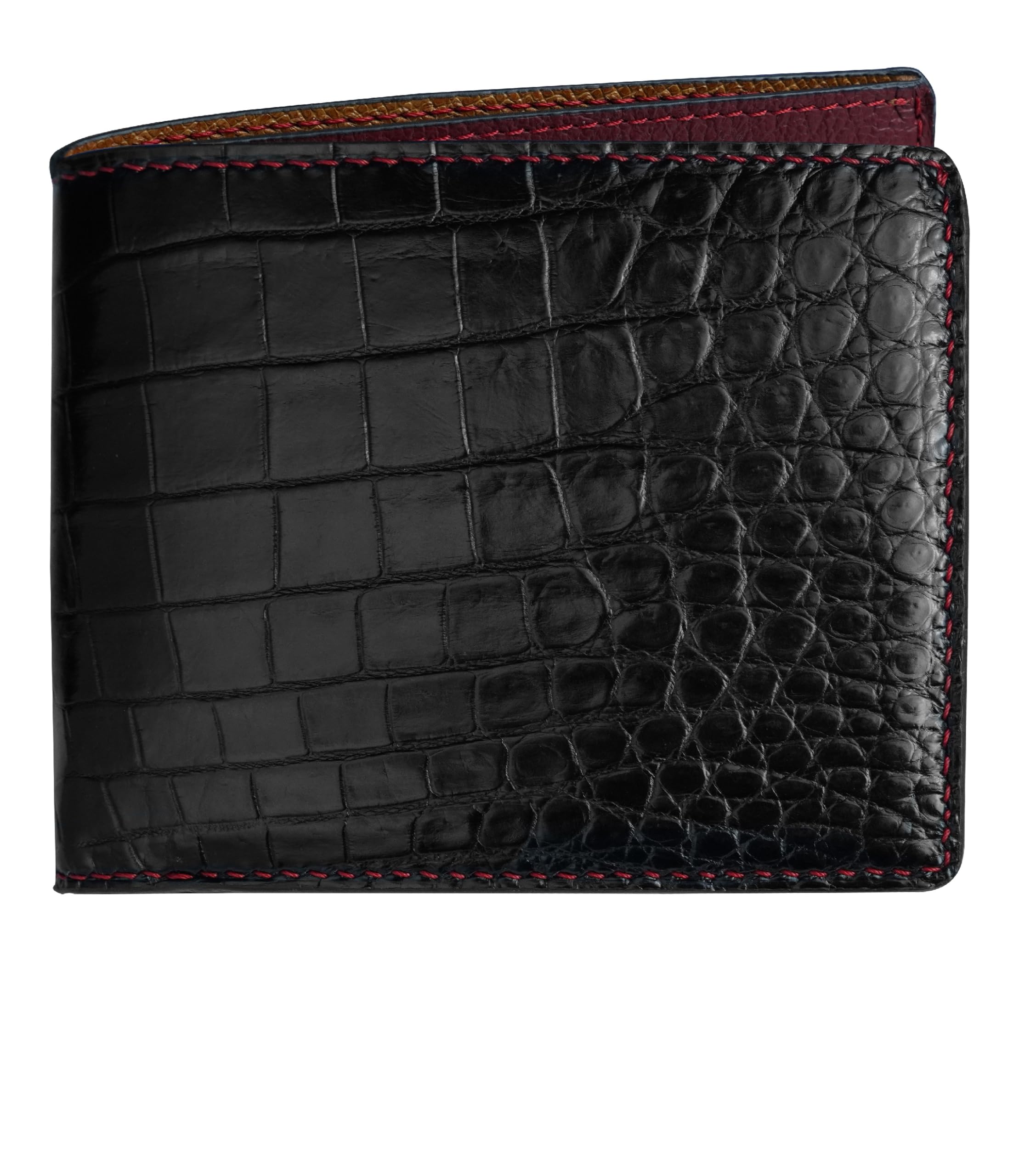 HATA Black Red Bifold Wallet for Men, Exotic Billfold with Mixed Leather Interior, RFID Blocking Card Holder, Handmade Gift for Birthday, Anniversary, Father’s Day VIMIX-12